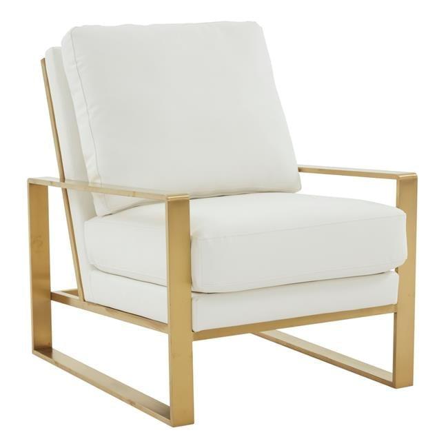 Jefferson Leather Modern Design Accent Armchair with Elegant Gold Frame, White