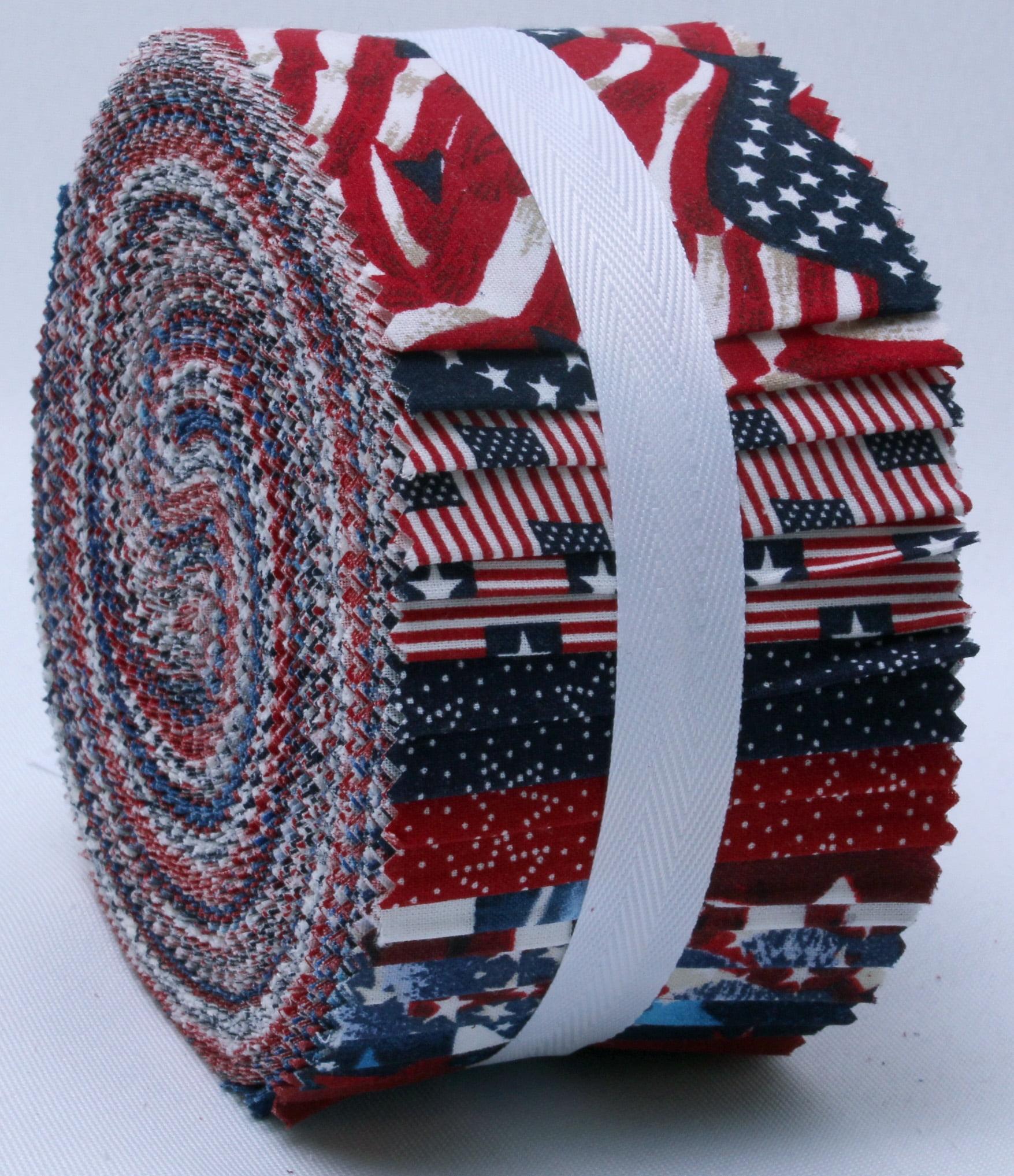Jelly Roll American Flags Independence Day USA Red White and Blue 2.5" Roll Up Cotton Precuts (M530.13)