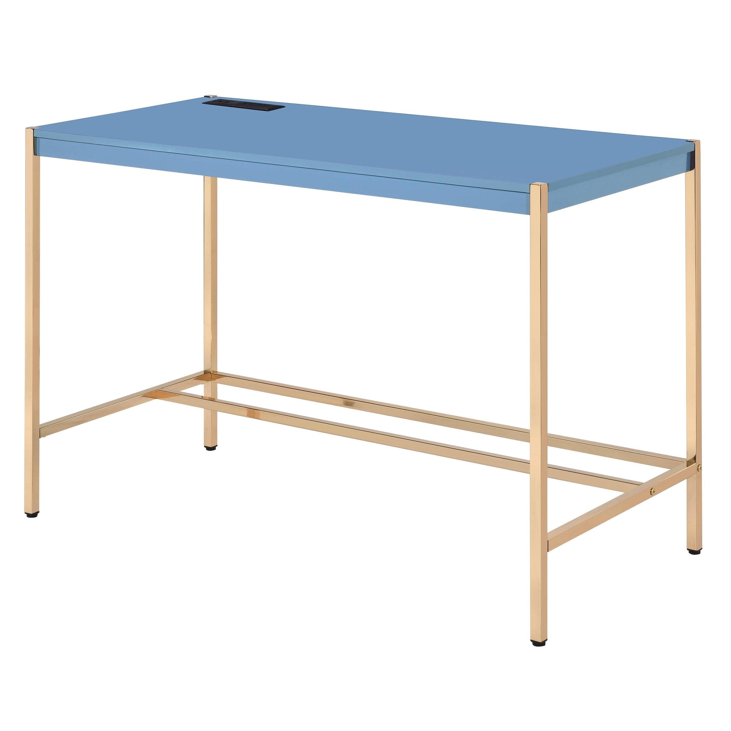 Navy Blue and Gold Writing Desk with USB Ports