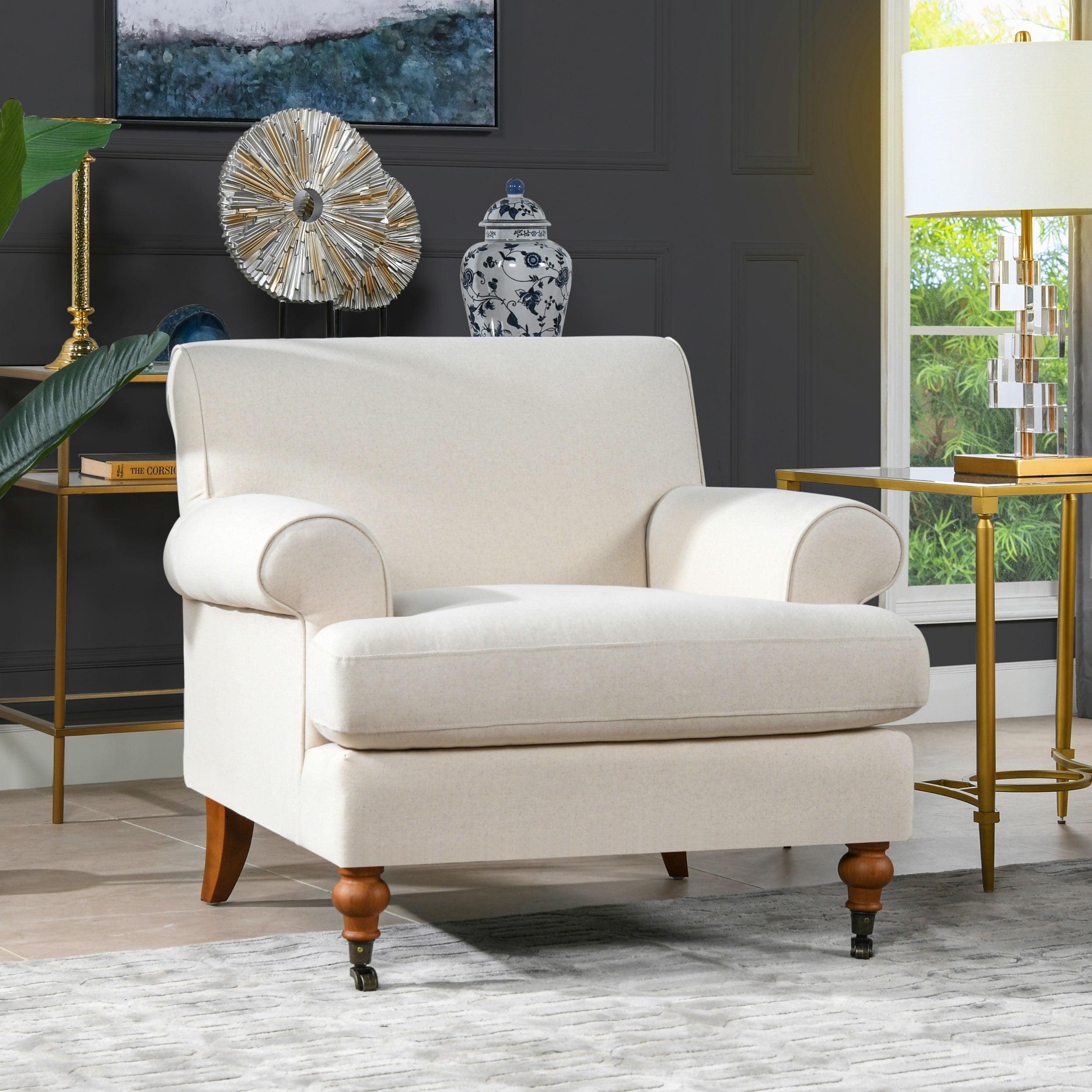 Light Beige Velvet Lawson Accent Chair with Wood Legs