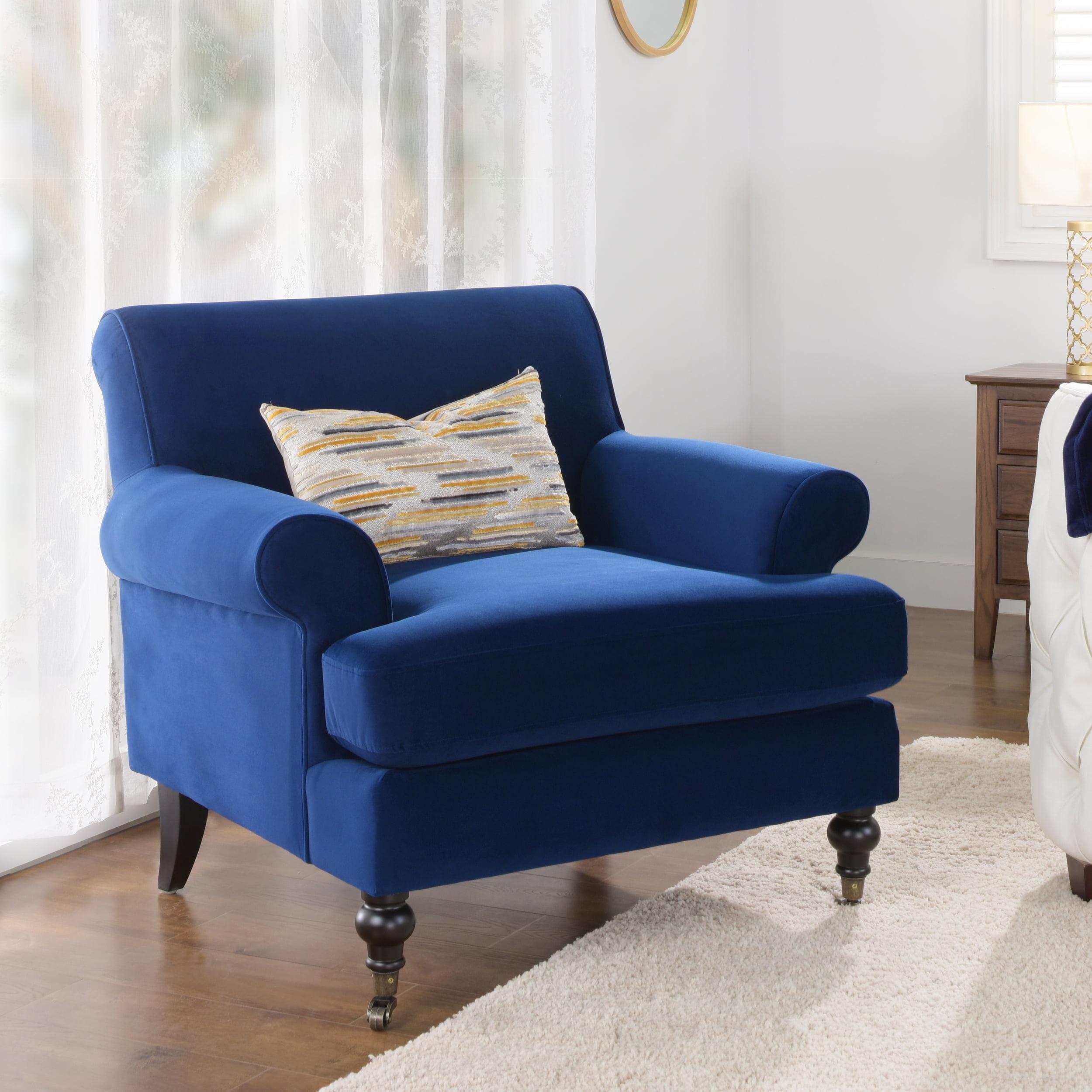 Navy Blue Velvet Wood Handcrafted Accent Chair, 37"x32.5"x38"