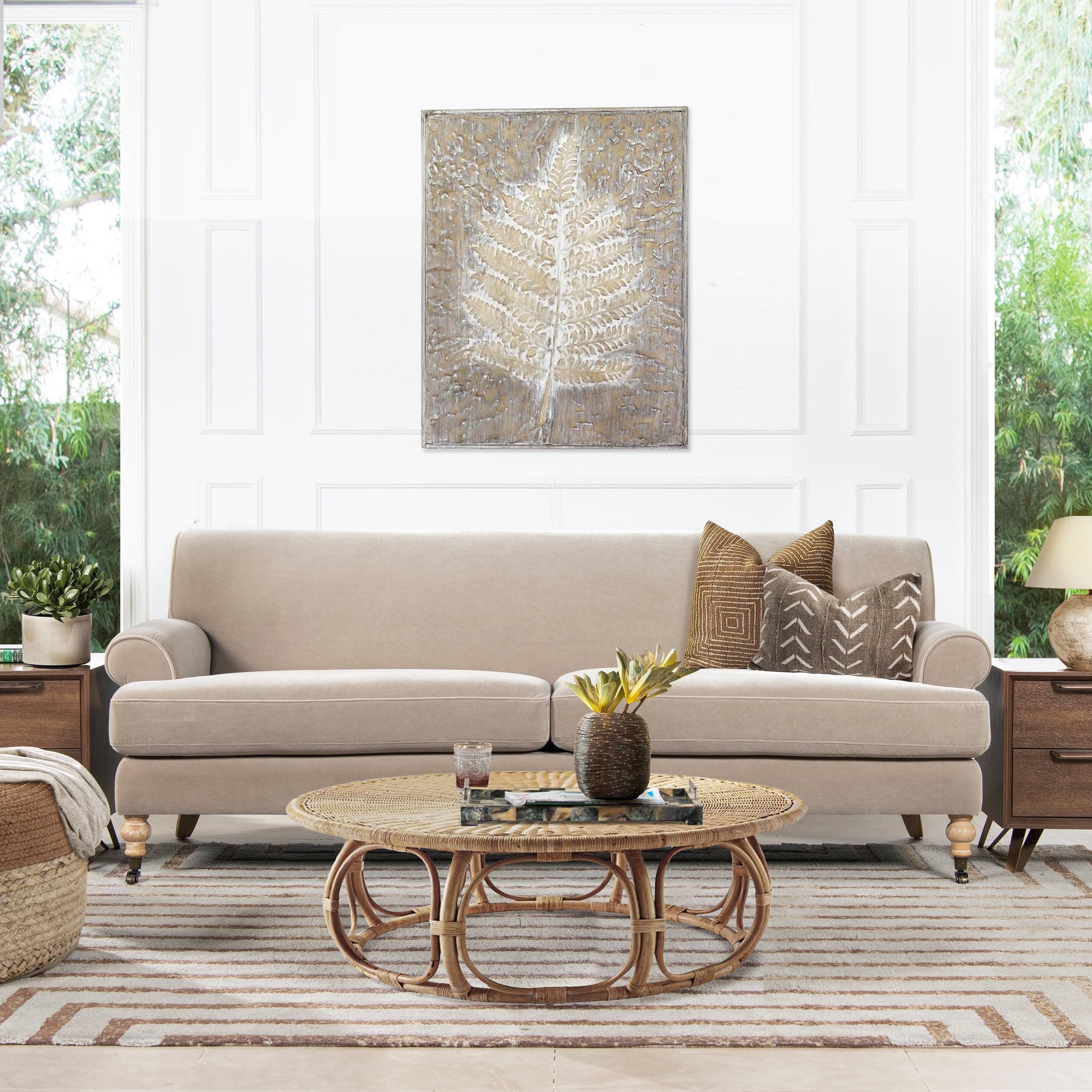 Mink Beige Velvet Lawson Sofa with Rolled Arms