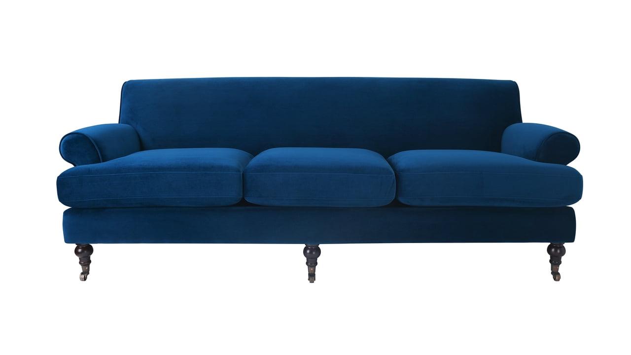 Alana Navy Blue Velvet Lawson Sofa with Removable Cushions