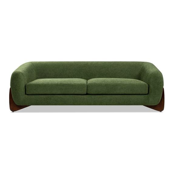 Jennifer Taylor Home Alpine 90.5" Modern Scandinavian Boucle Minimalist Round Arm Sherpa Sofa, Moss Green Fleeced Teddy