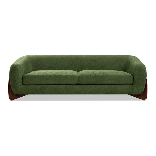 Jennifer Taylor Home Alpine 90.5" Modern Scandinavian Boucle Minimalist Round Arm Sherpa Sofa, Moss Green Fleeced Teddy