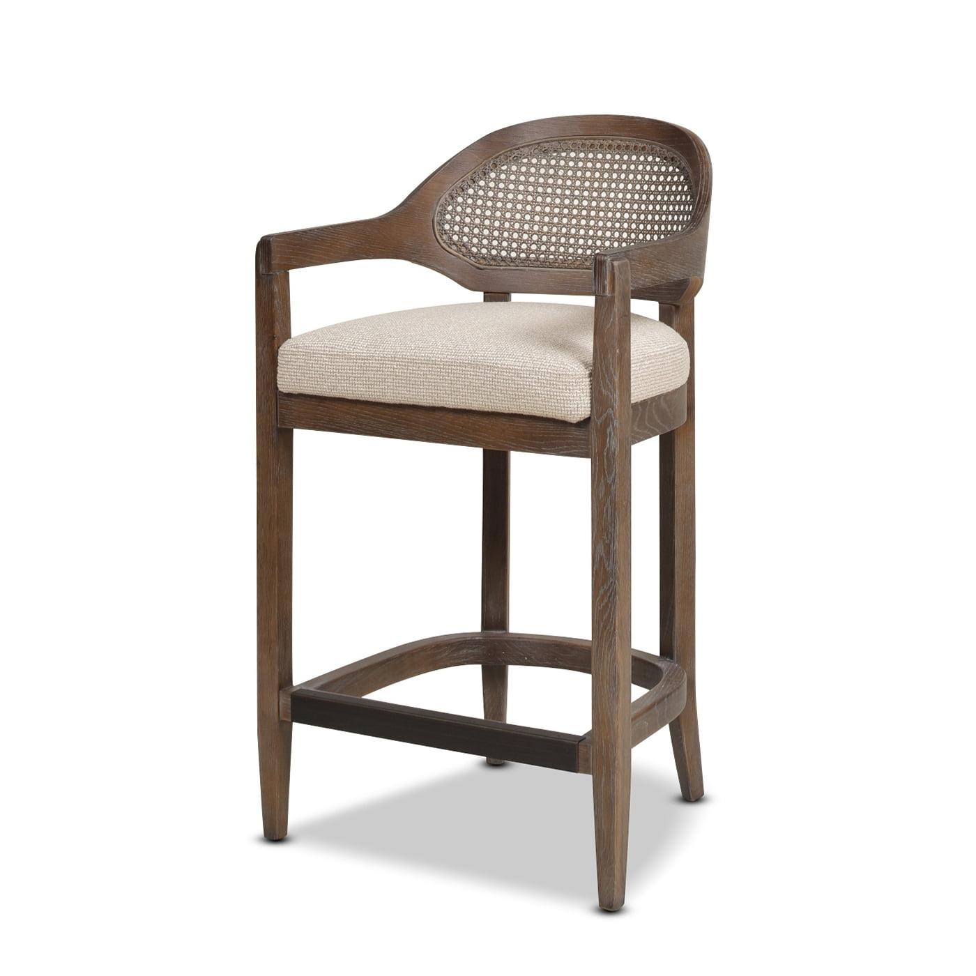 Jennifer Taylor Home Americana Mid-Century Modern 26" Cane Back Counter Stool, Taupe Beige Textured Weave