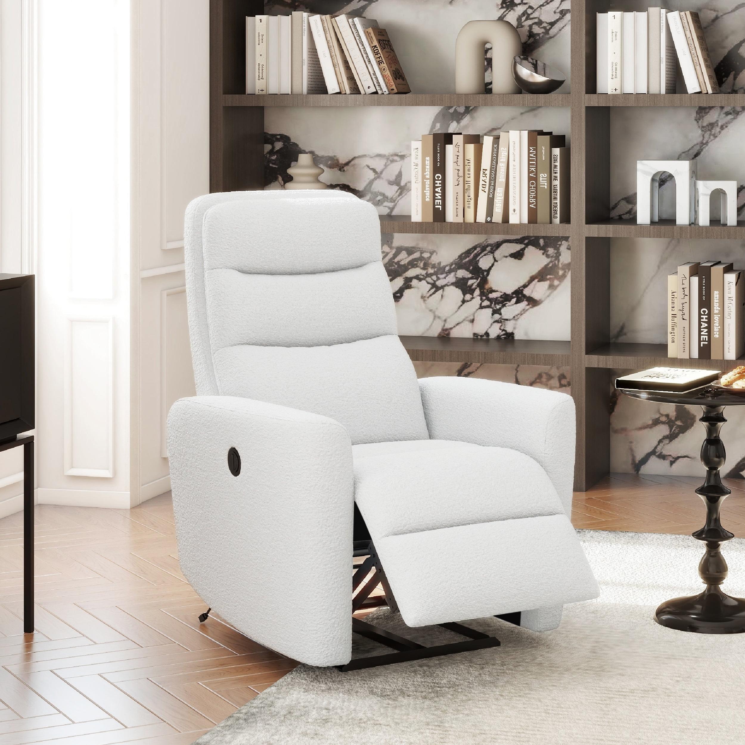 Jennifer Taylor Home Bloomy 32" Power Recliner High-Back Nursery Lounge Chair, Chiffon White Boucle