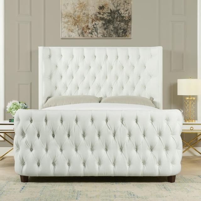 Jennifer Taylor Home Brooklyn Queen Tufted Linen Bed Light Beige