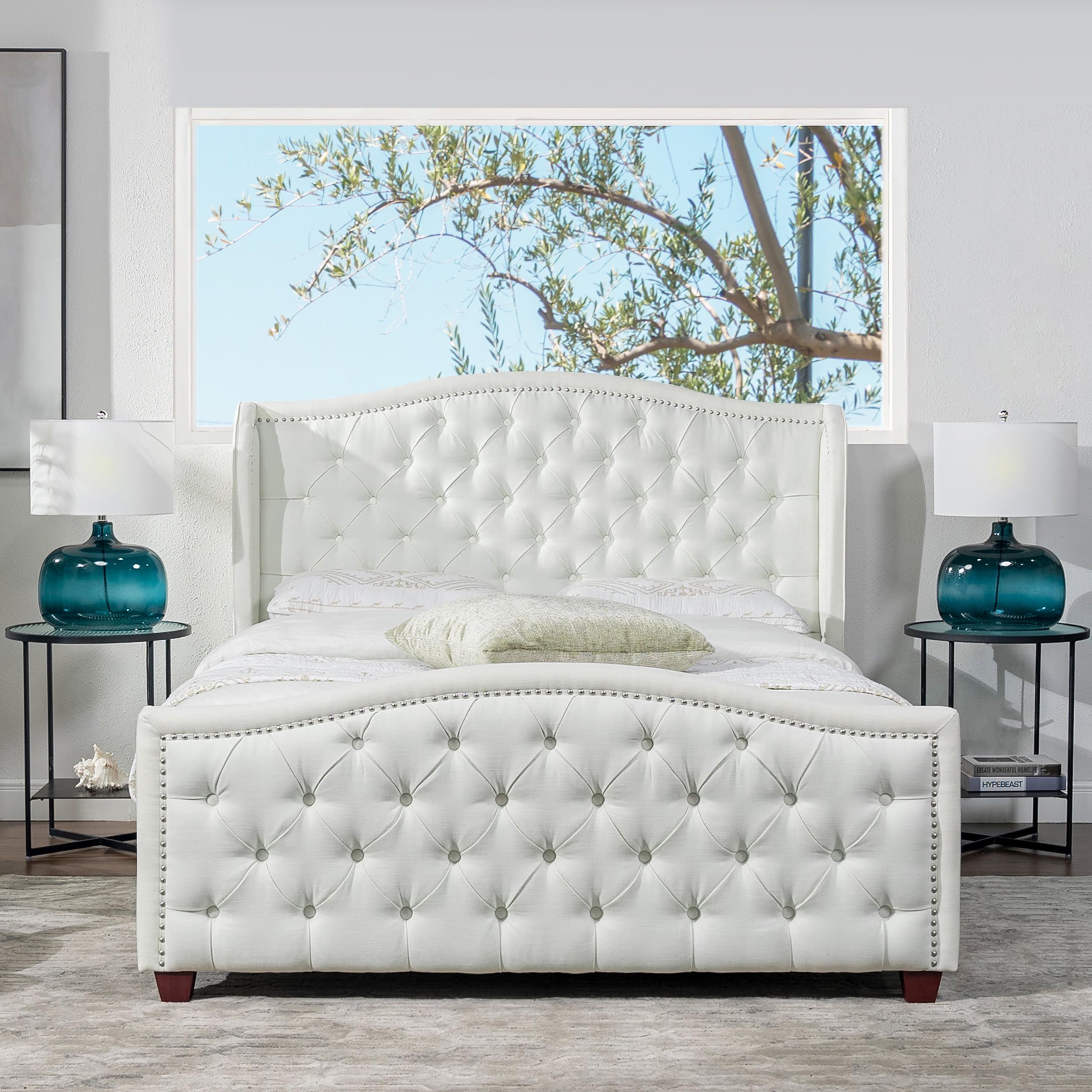 Fontana Queen Antique White Tufted Upholstered Platform Bed