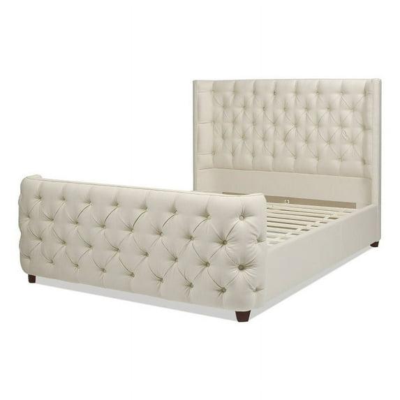 Jennifer Taylor Home Geneva Curved Wing Upholstered Platform Bed Frame, Queen, Light Beige Linen