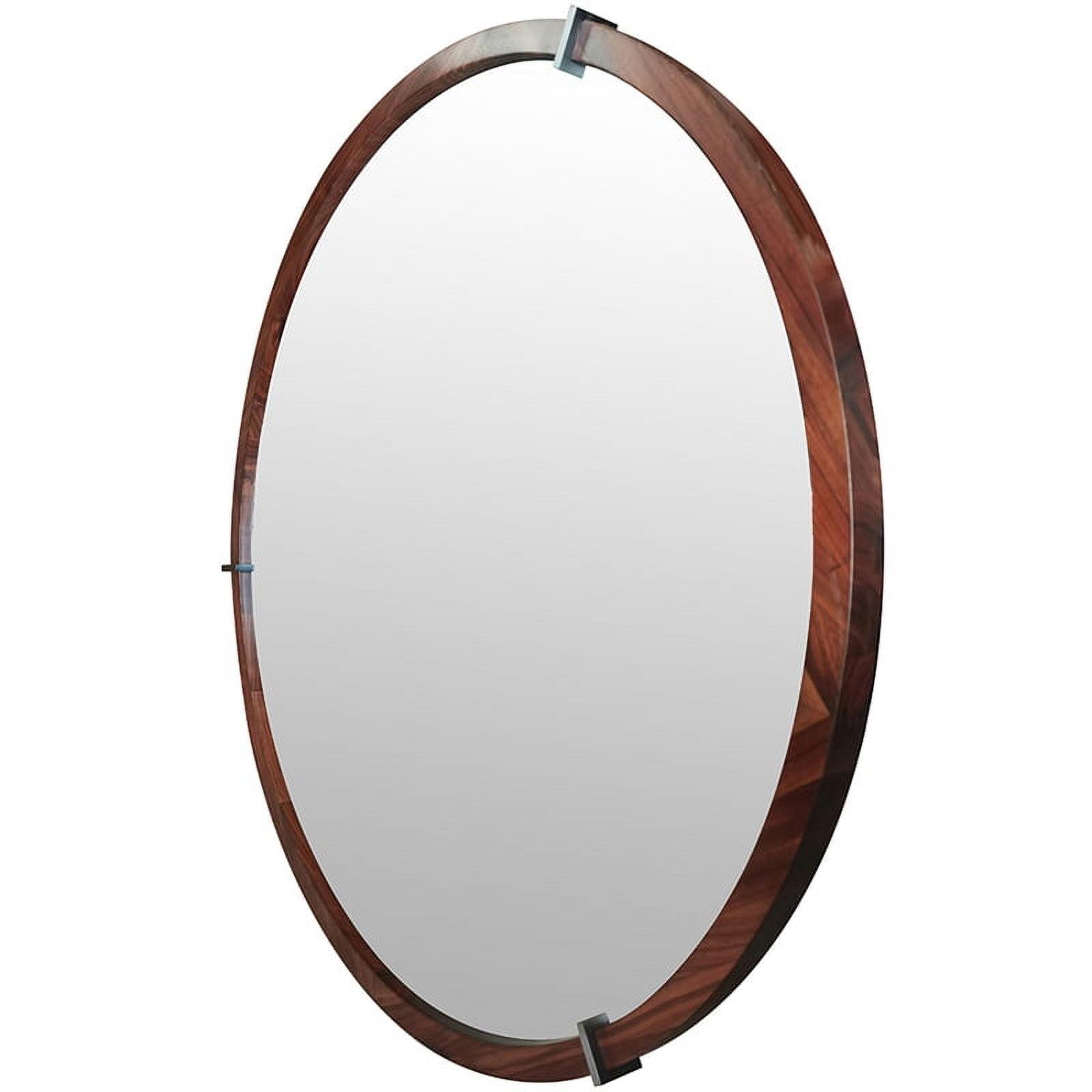 Jennifer Taylor Home Hausen 31.5" Mid-Century Modern Round Accent Wall Mirror, Brown Walnut Wood & Veneer