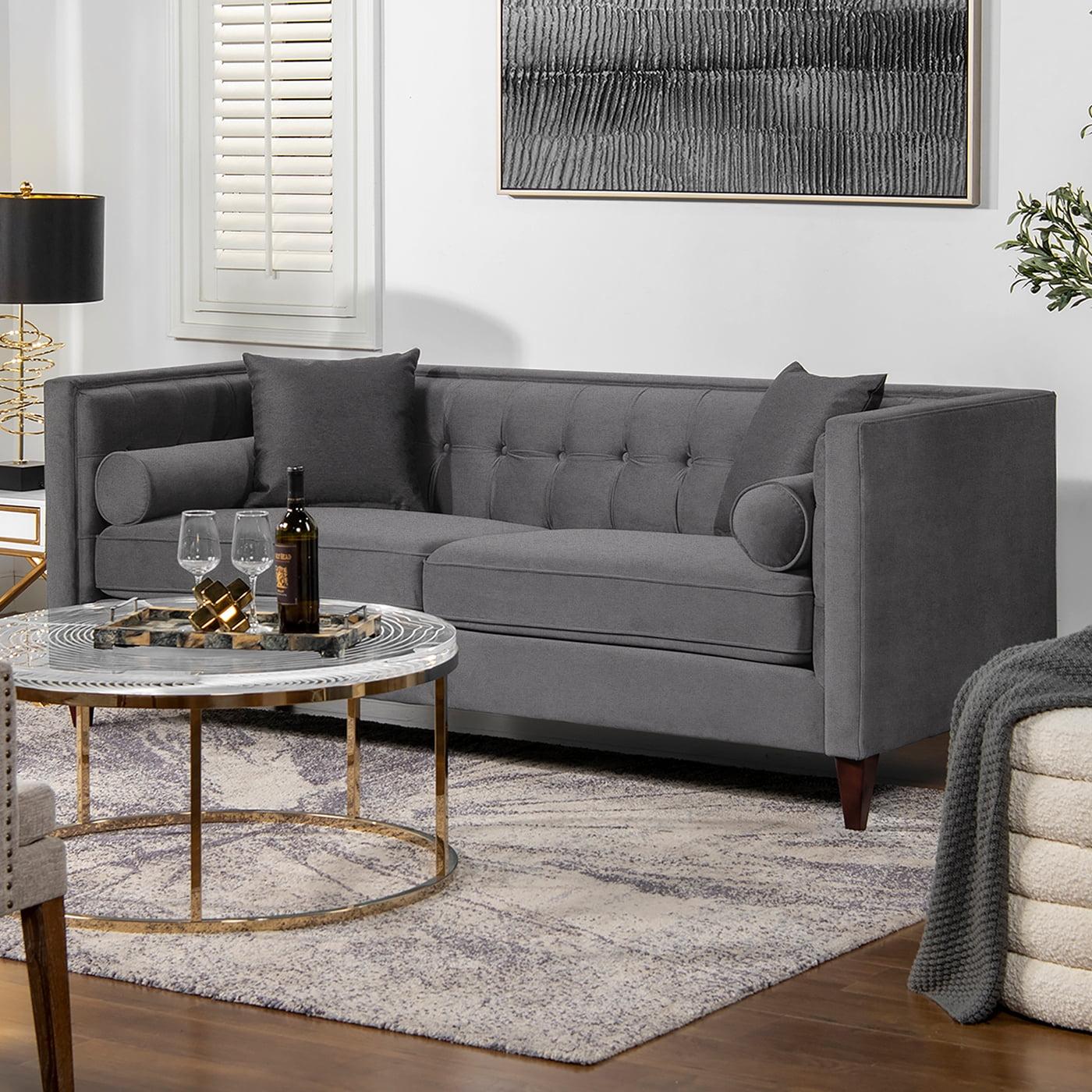 Jack 84'' Steeple Gray Tufted Tuxedo Sofa with Wood Legs