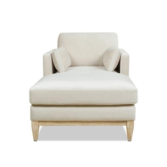 Jennifer Taylor Home Knox 65" Modern Farmhouse Performance Velvet Living Room Chaise Lounge Chair in French Beige