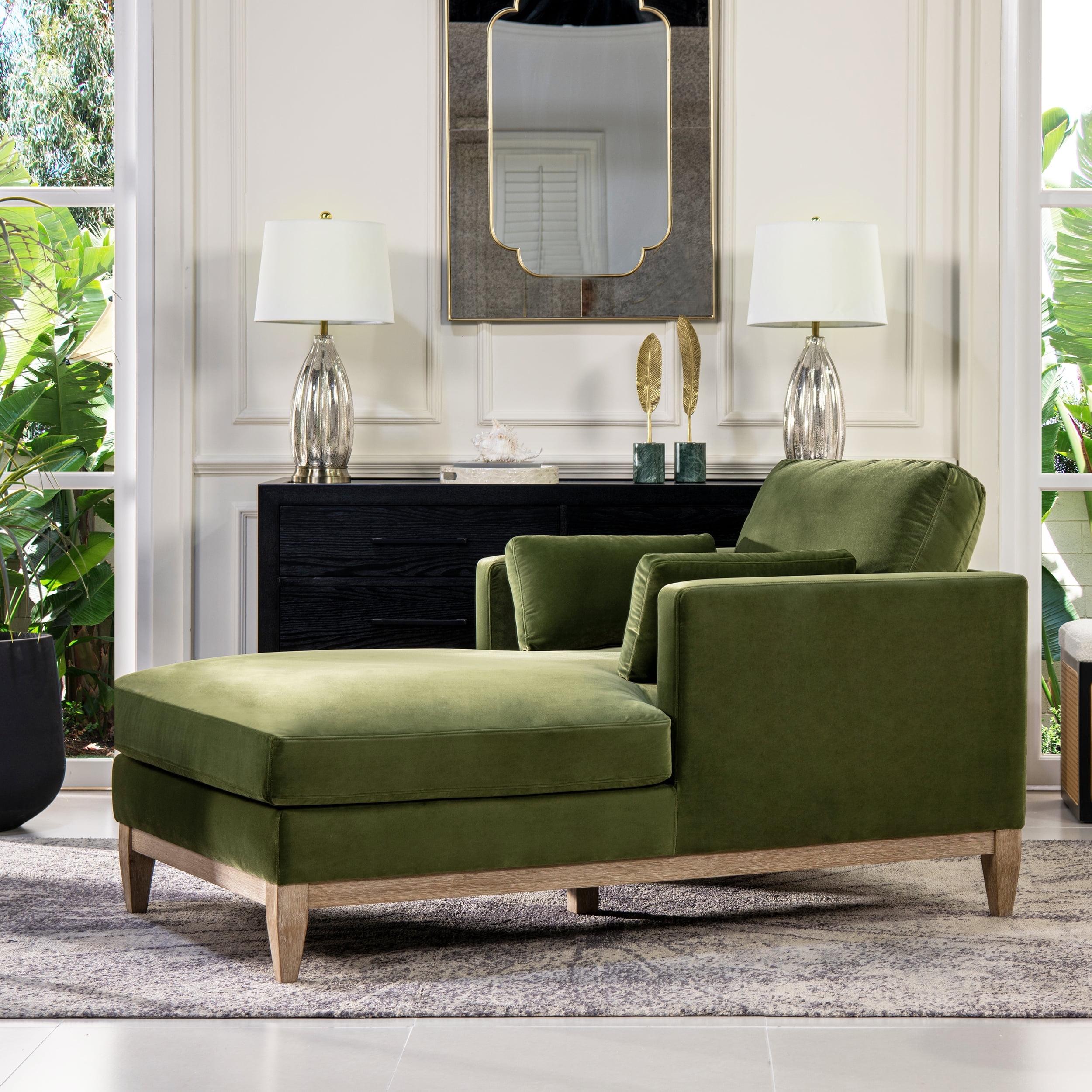 Jennifer Taylor Home Knox 65" Modern Farmhouse Performance Velvet Living Room Chaise Lounge Chair in Olive Green