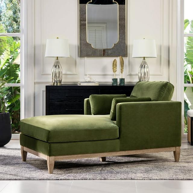 Jennifer Taylor Home Knox 65" Modern Farmhouse Performance Velvet Living Room Chaise Lounge Chair in Olive Green
