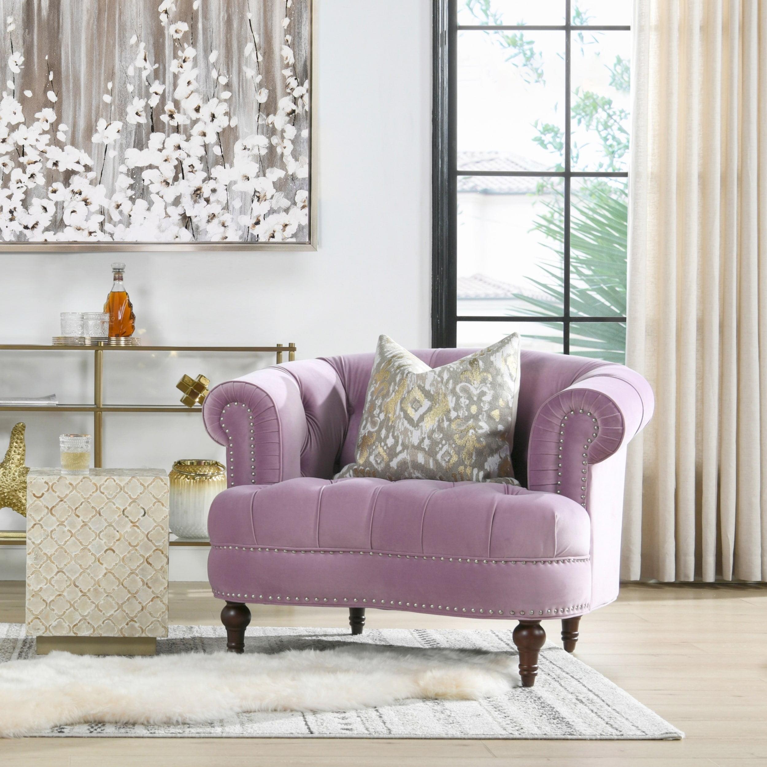 Lavender Velvet Barrel Accent Chair with Wooden Frame