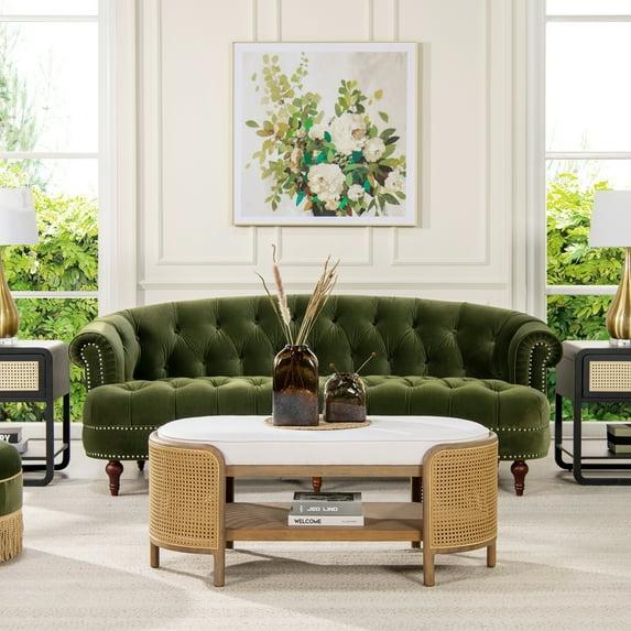 Olive Green Velvet Chesterfield Sofa with Nailhead Trim