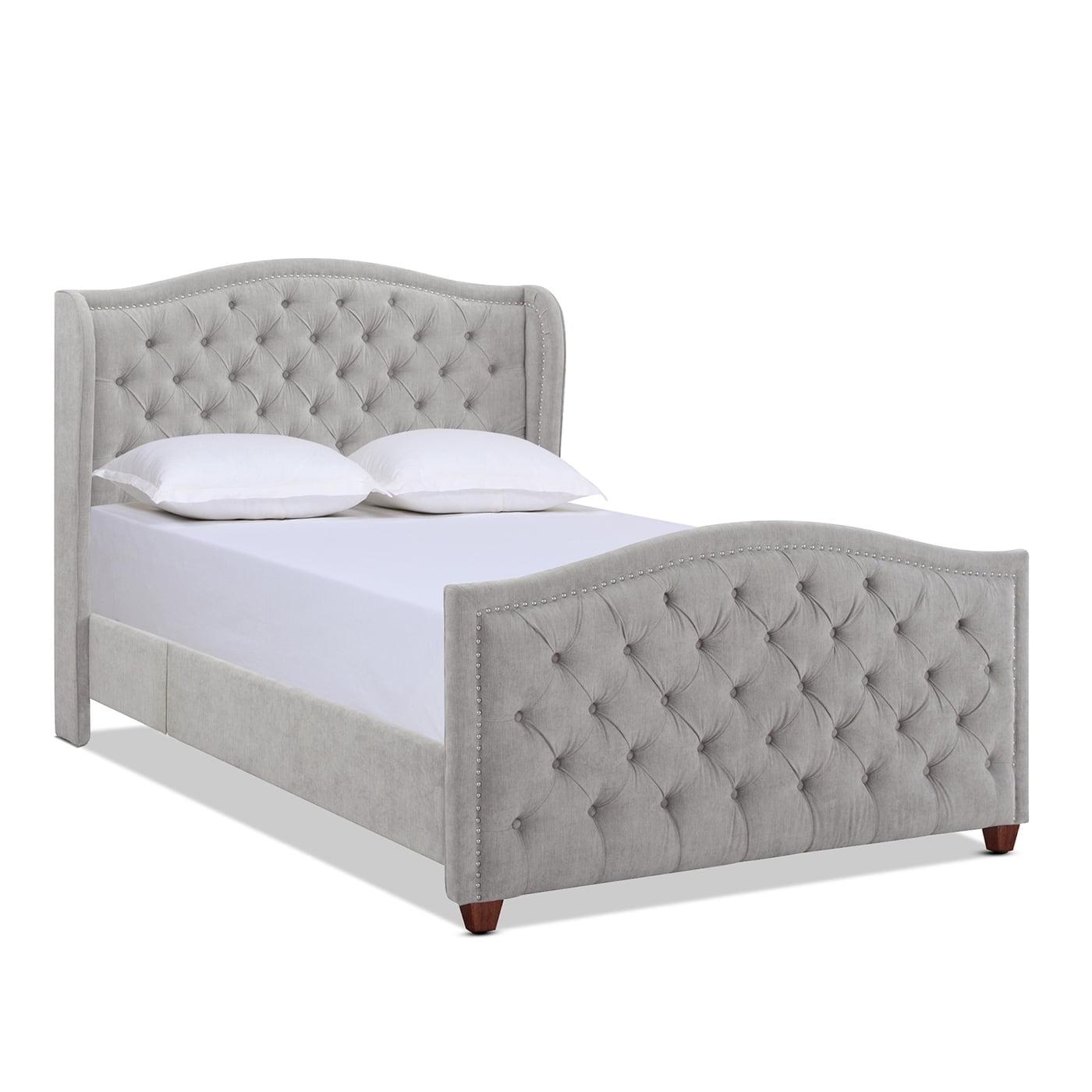 Marcella Queen Upholstered Bed with Tufted Headboard and Nailhead Trim, Silver Grey