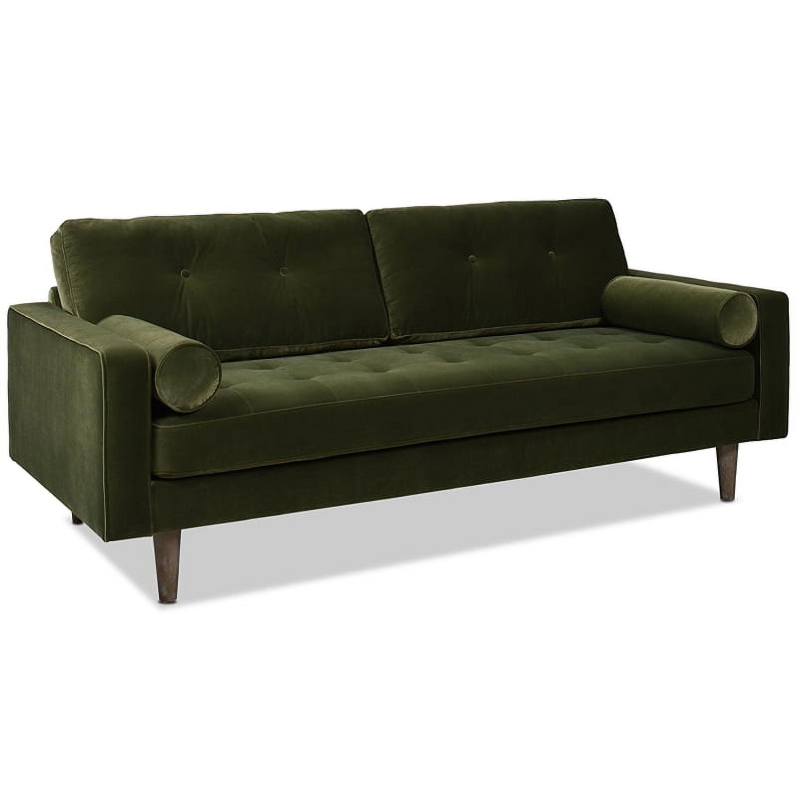 Olive Green Tufted Faux Leather Sofa with Wood Legs