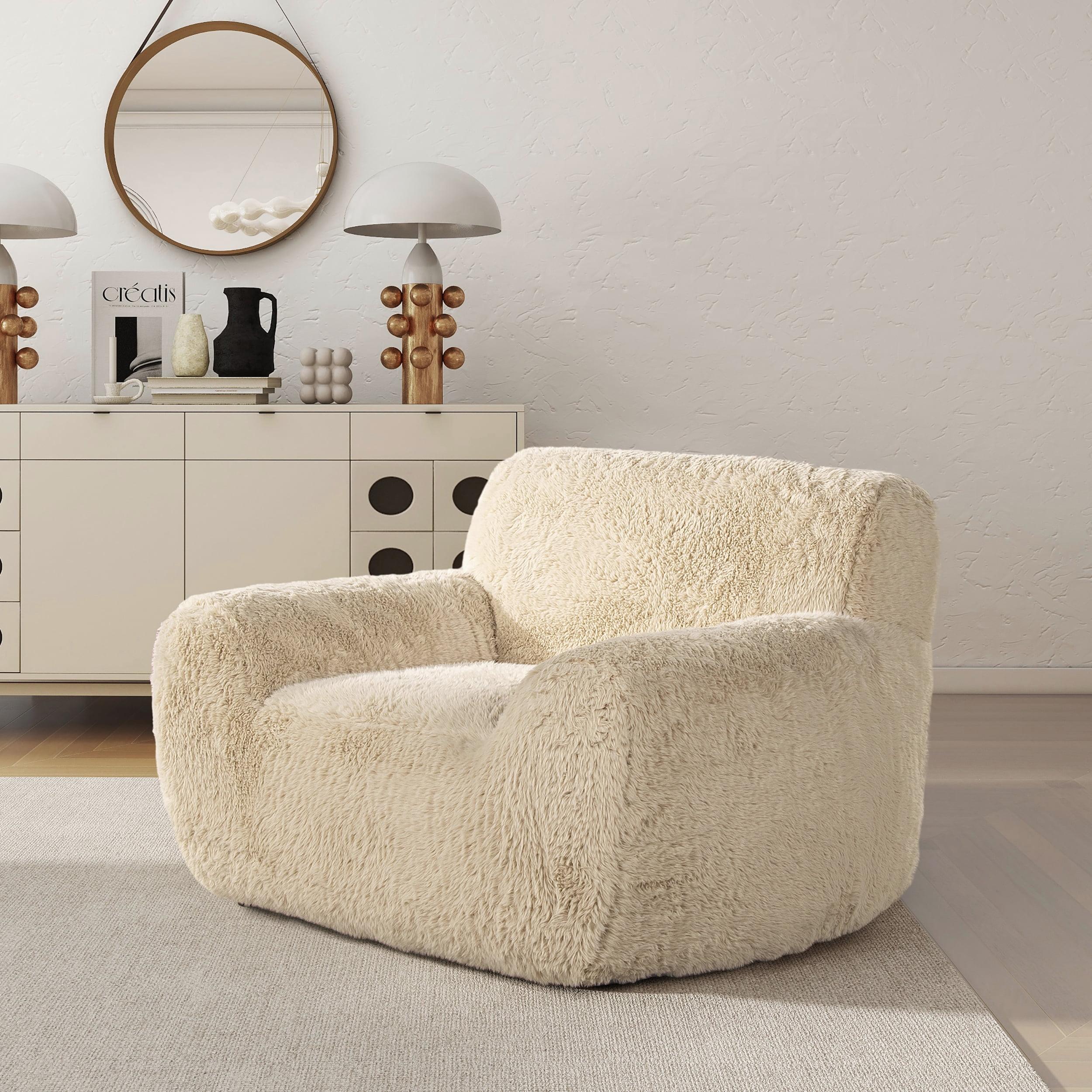 Summit 49" Cream Beige Faux Fur Overstuffed Armchair