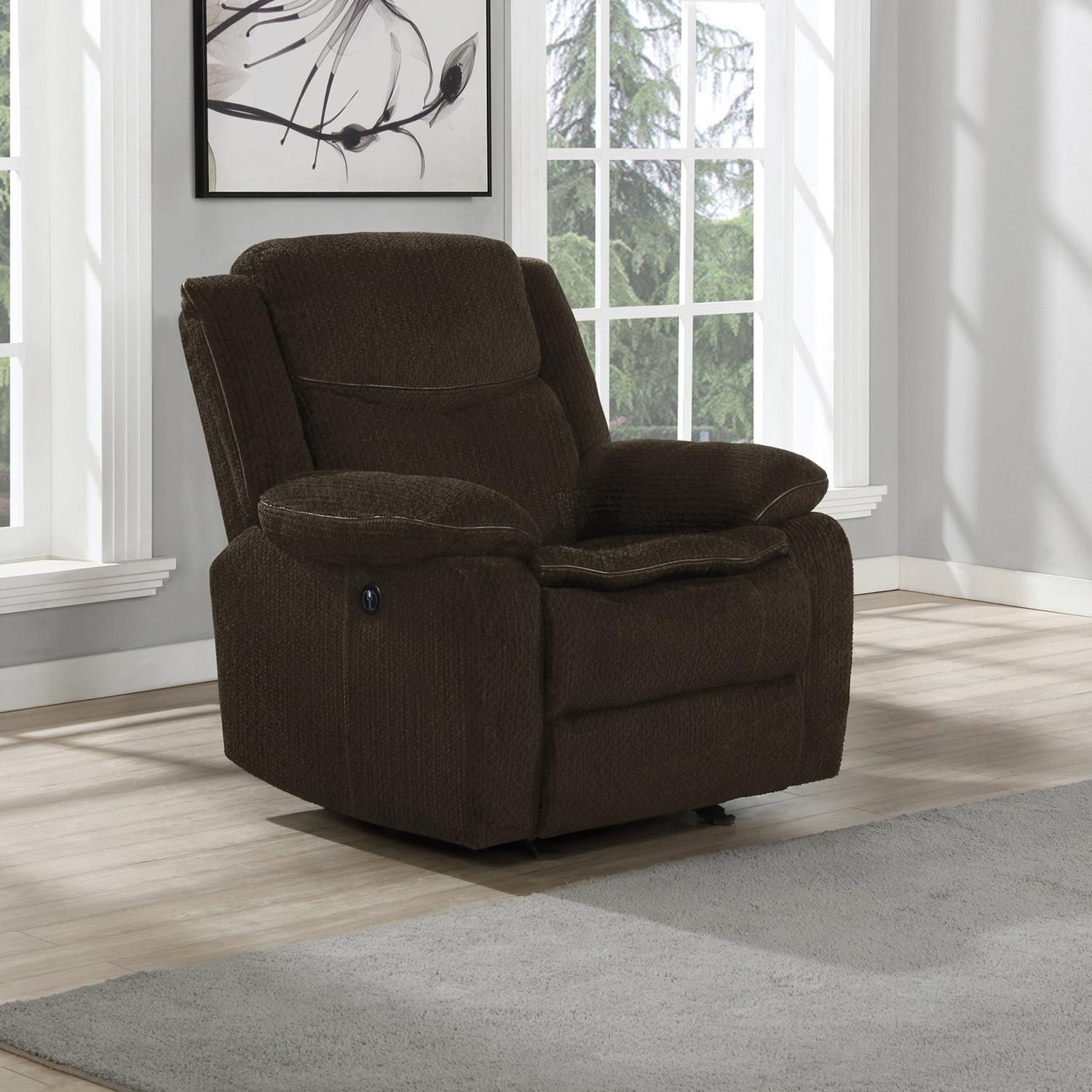 Modern Brown Faux Leather Glider Recliner with Memory Foam