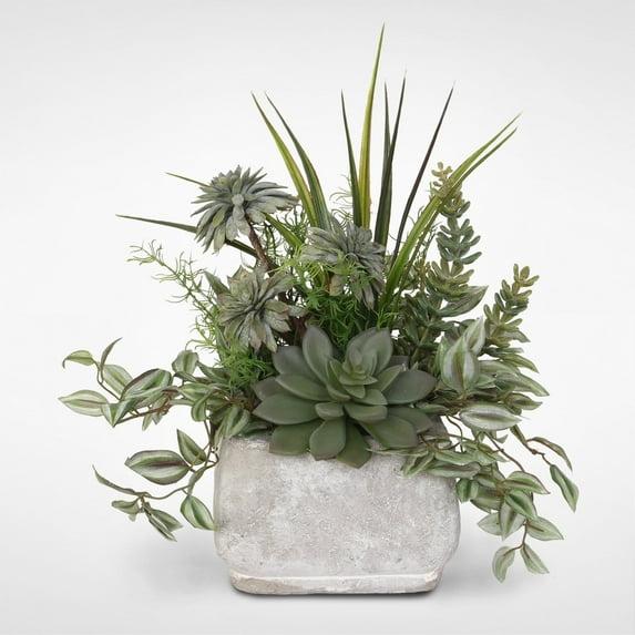 Jenny Silks Assorted Artificial Succulents & Greenery in a Stone Pot