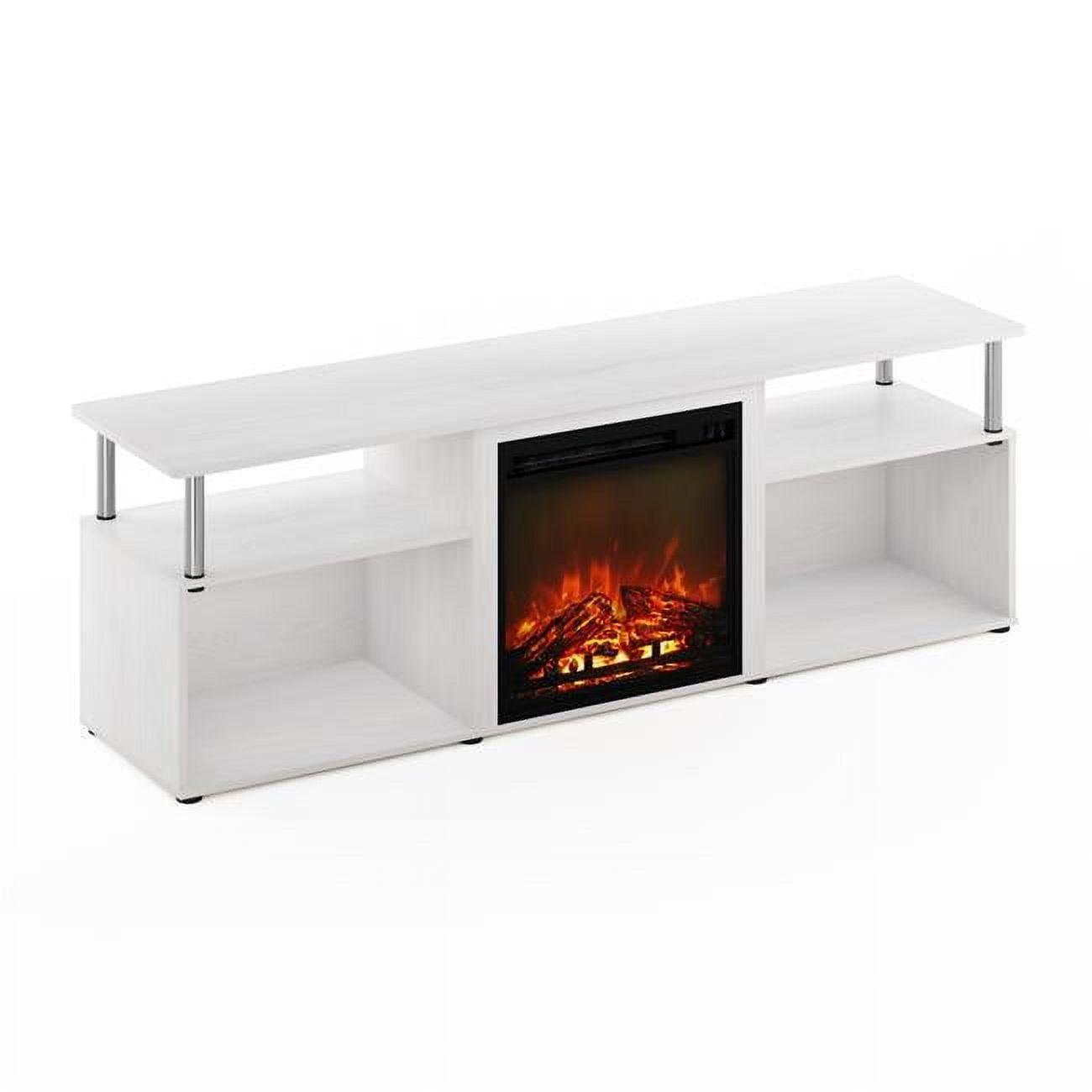 Sleek White Oak and Chrome 70'' TV Stand with Built-In Fireplace