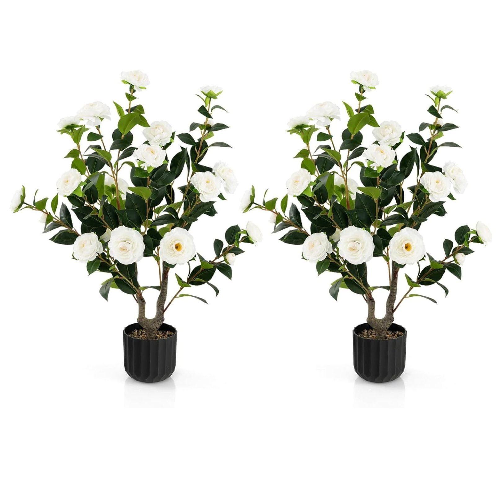 Primrue Primrue 38'' Artificial Camellia Tree Faux Floral Plant Fake Tree For Decoration White