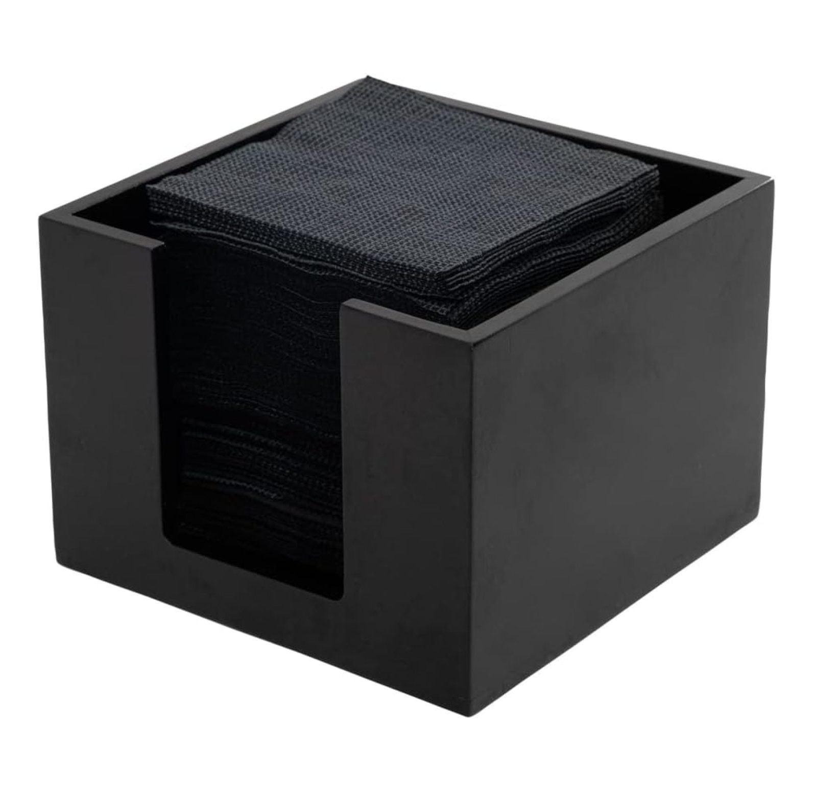 JepoIA 5.5 x 4 Inch Cocktail Napkin Holder 1 Square Flat Napkin Holder - For Bars Kitchen Tables or Countertops Sturdy Black Bamboo Tissue Napkin Holder Dining Room Decor