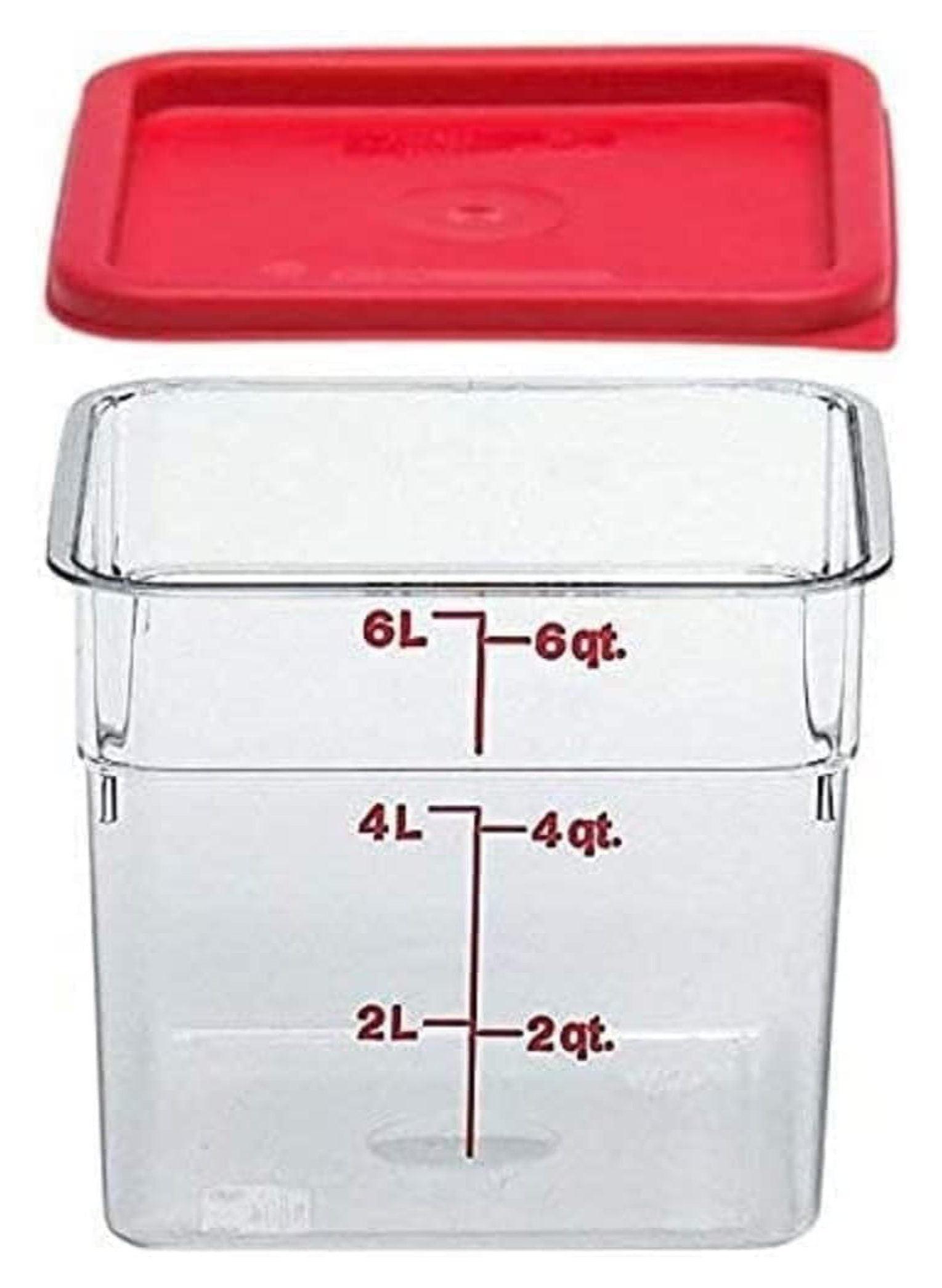 Clear Rectangular 6-Quart Plastic Food Storage Container with Red Lid