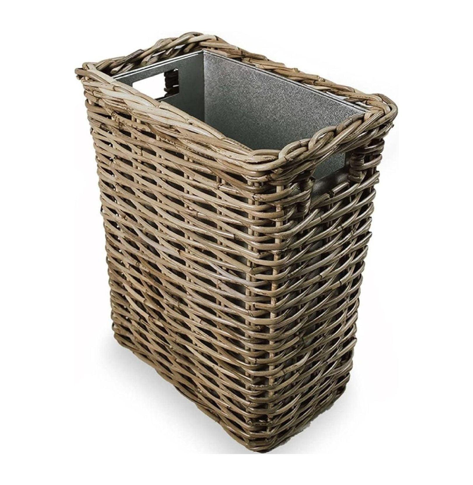 Serene Gray Rectangular Rattan Waste Basket with Metal Liner