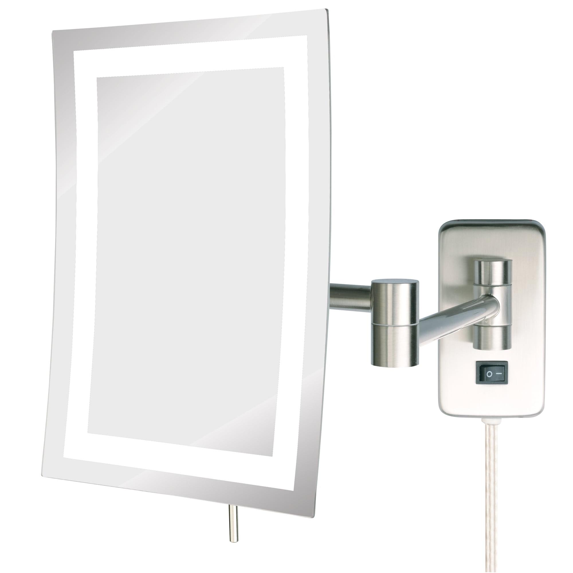 Nickel Rectangular Wall Mounted LED Makeup Mirror with 5X Magnification