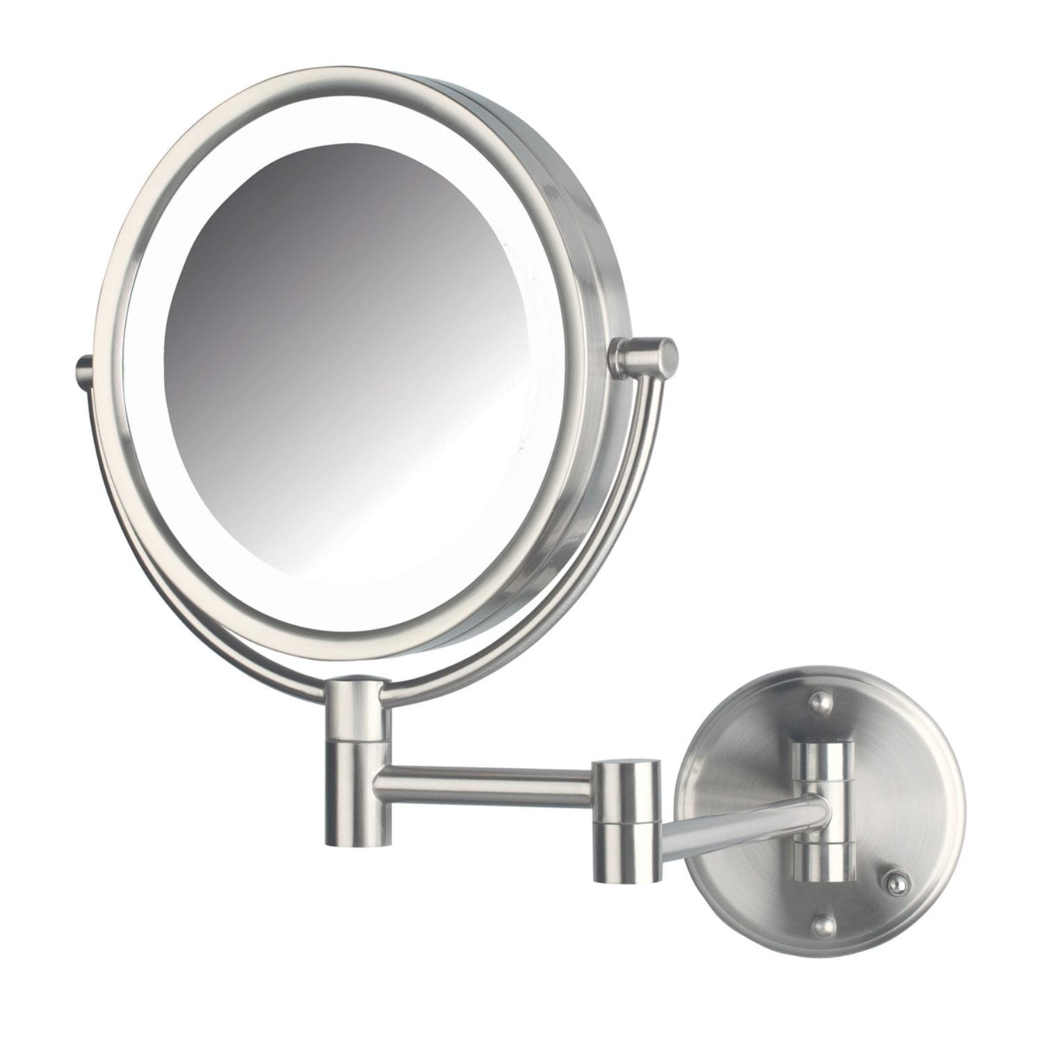 Sleek Nickel LED Wall-Mounted Makeup Mirror with 8X Magnification