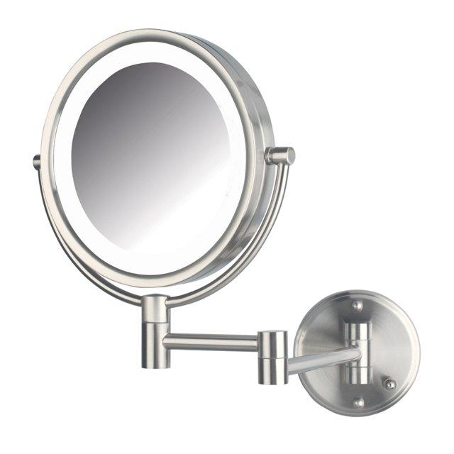 Jerdon 8.5 inch Diameter LED Lighted Makeup Mirror, 8X-1X Magnification, Nickel Finish, Direct Wire -Model HL88NLD