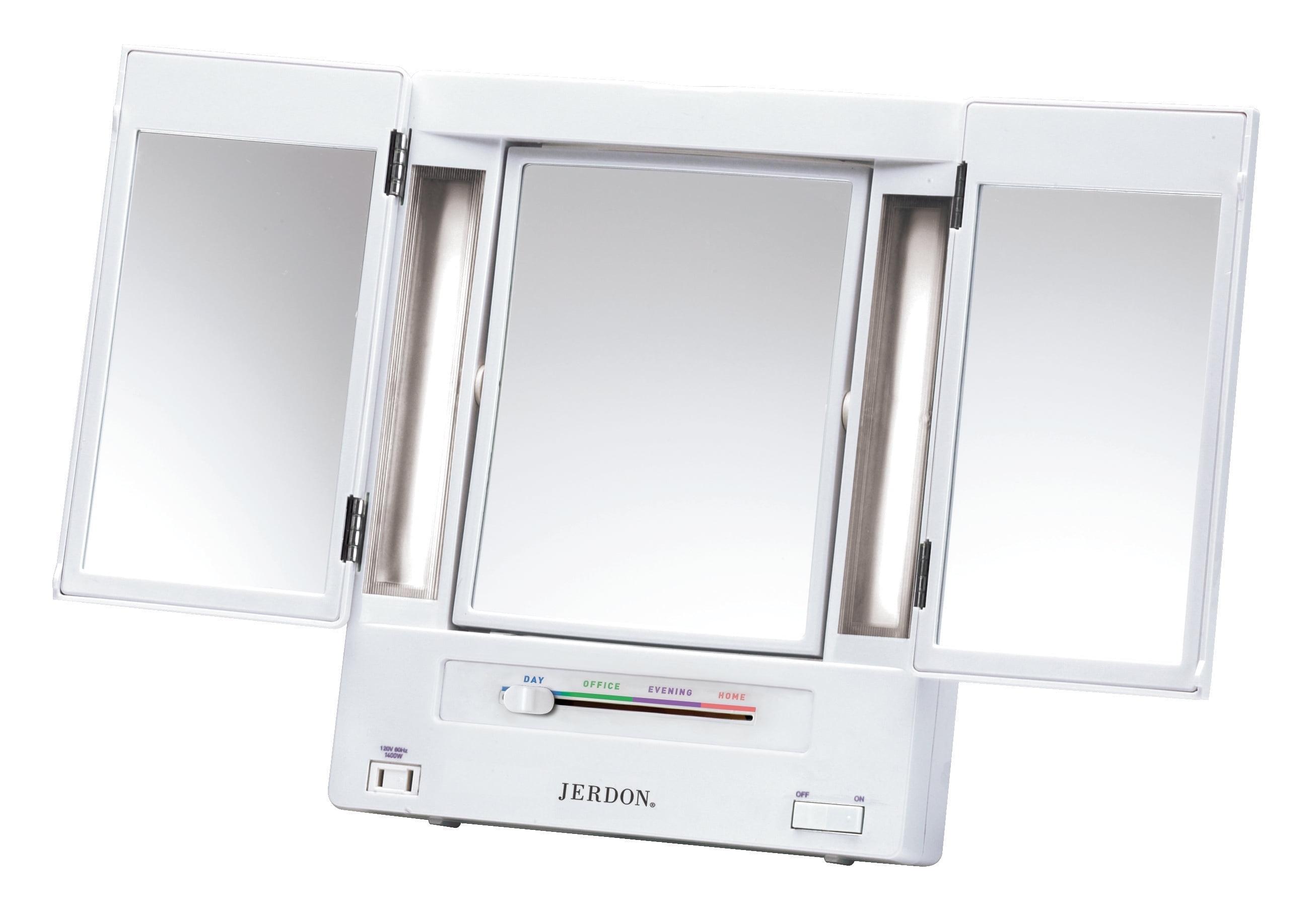 Symple Stuff Washington Mews TriFold Lighted Tabletop Makeup Mirror, Plug In