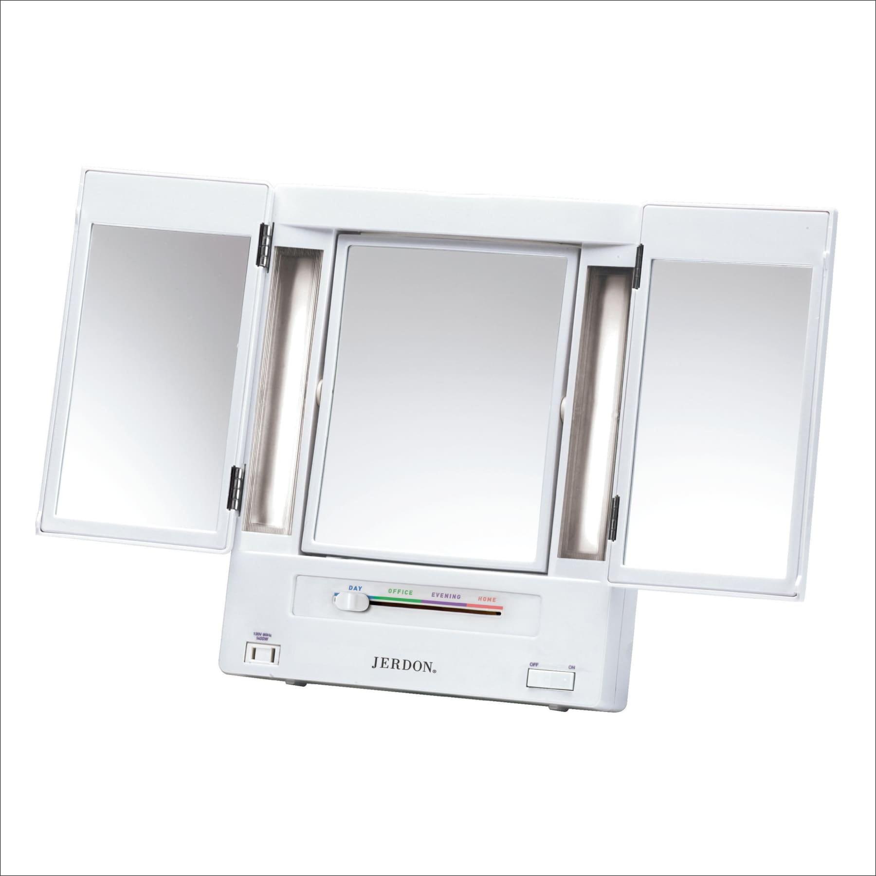 Tri-Fold Countertop LED Lighted Makeup Mirror with 5X Magnification