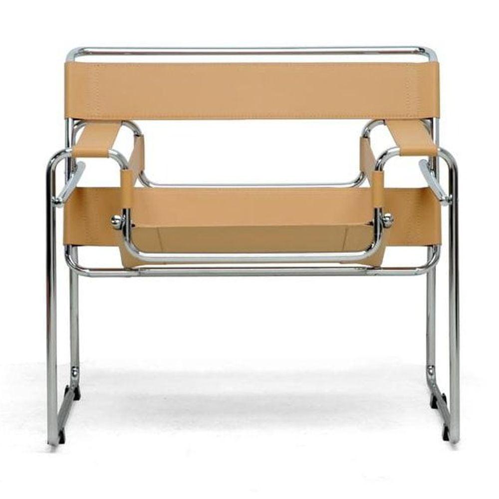 Baxton Studio Jericho Leather Mid Century Modern Accent Chair Tan: Chrome Finish, No-Mar Feet, Fully Assembled