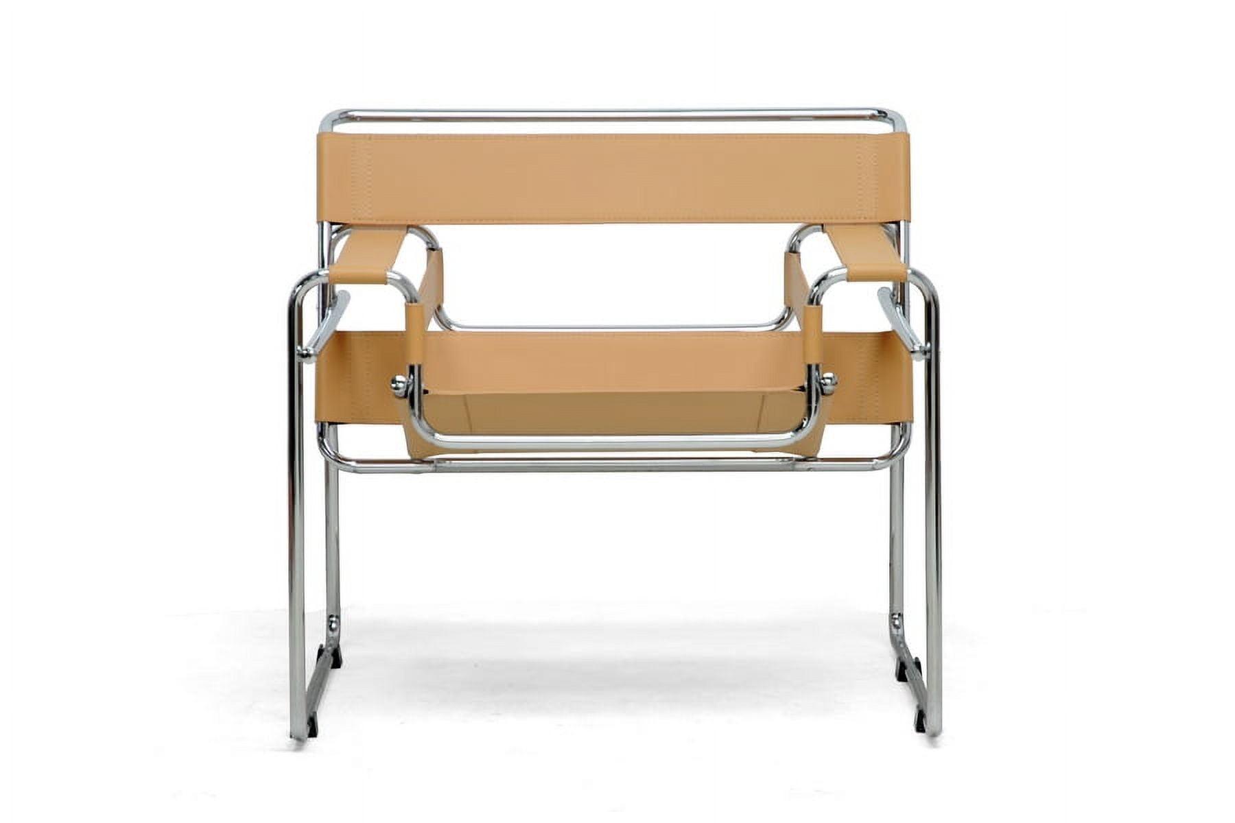 Baxton Studio Jericho Leather Mid Century Modern Accent Chair Tan: Chrome Finish, No-Mar Feet, Fully Assembled