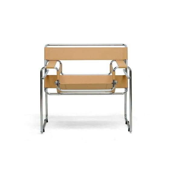 Baxton Studio Jericho Leather Mid Century Modern Accent Chair Tan: Chrome Finish, No-Mar Feet, Fully Assembled