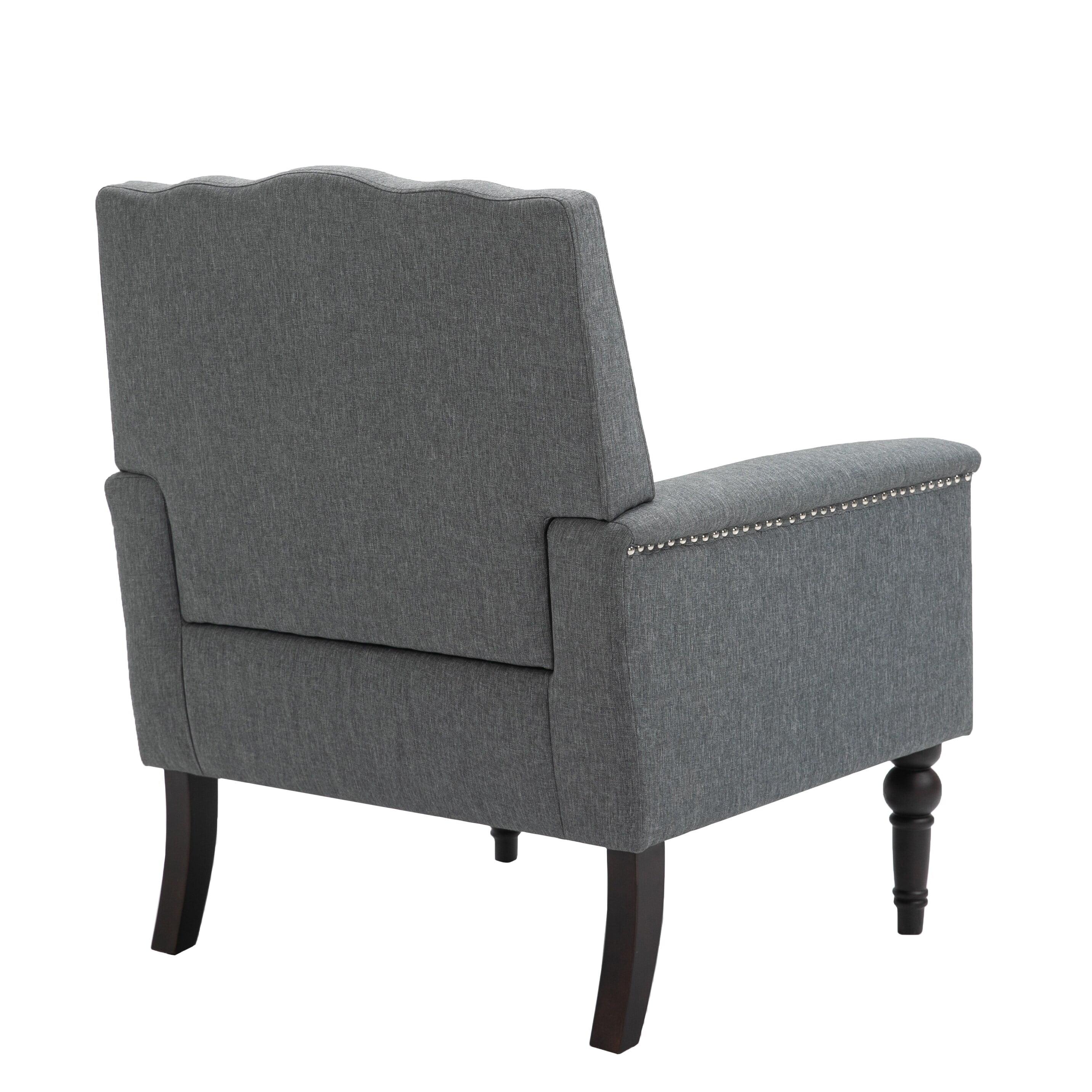 Grey Upholstered Barrel Accent Chair with Nailhead Trim, Set of 2