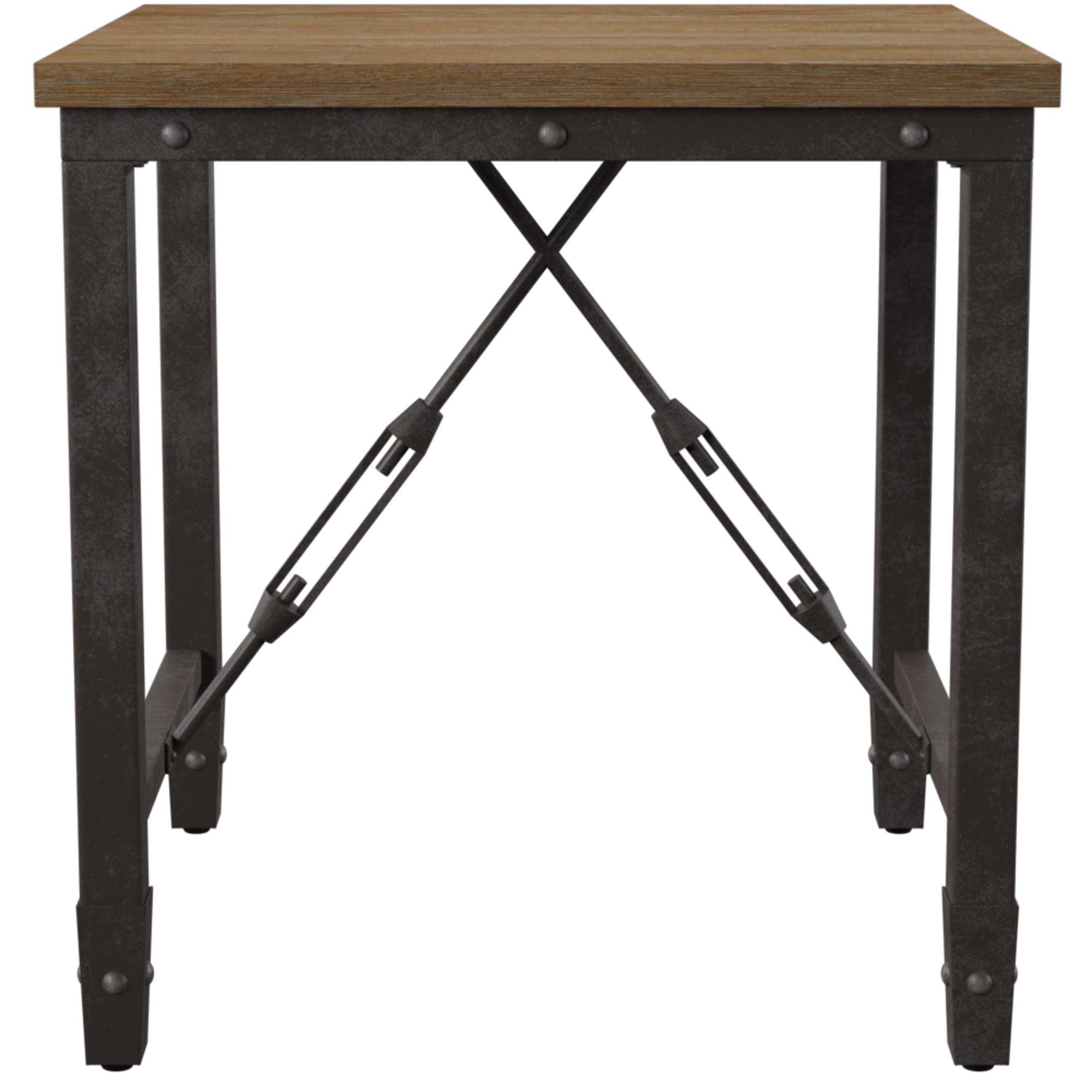 Jersey End Table Antique Oak - Steve Silver Co.: Industrial Style, 24-Inch Height, Pine Veneer, Iron Stretchers