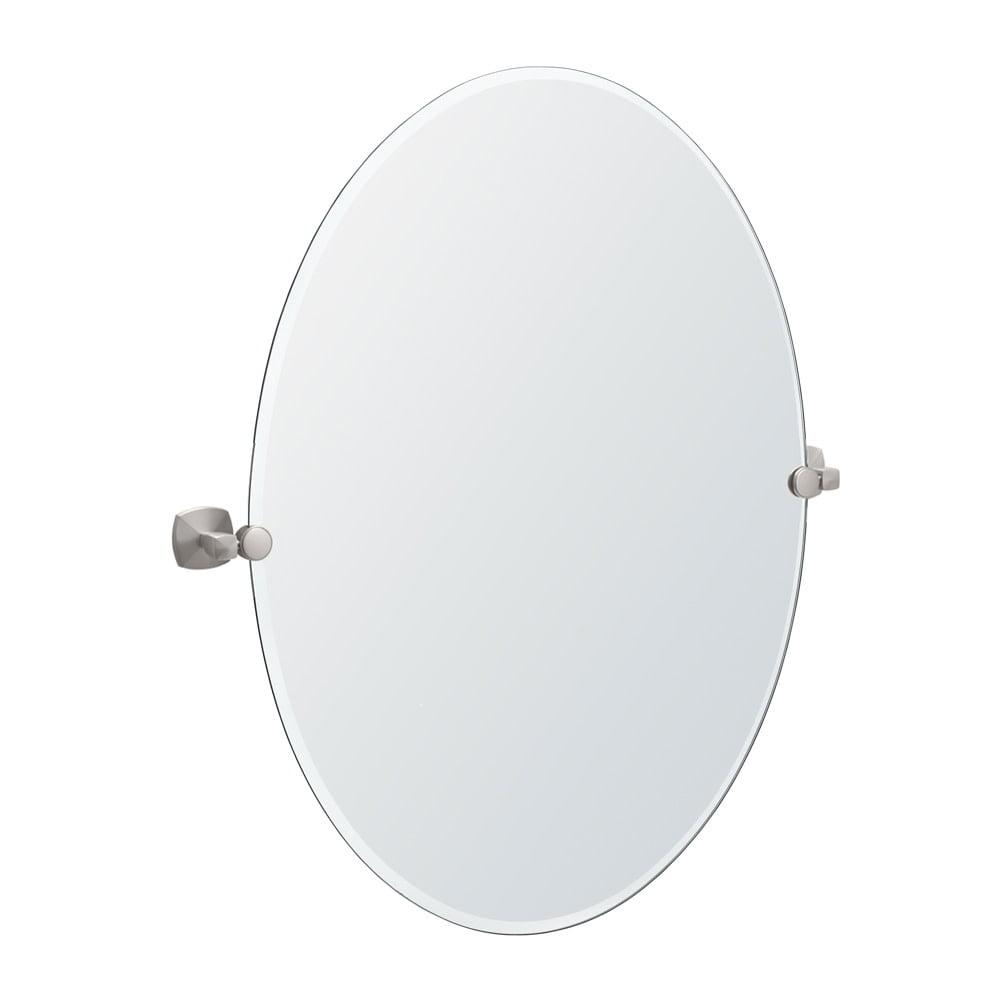 32" Frameless Oval Bathroom Vanity Mirror with Satin Nickel Pivot