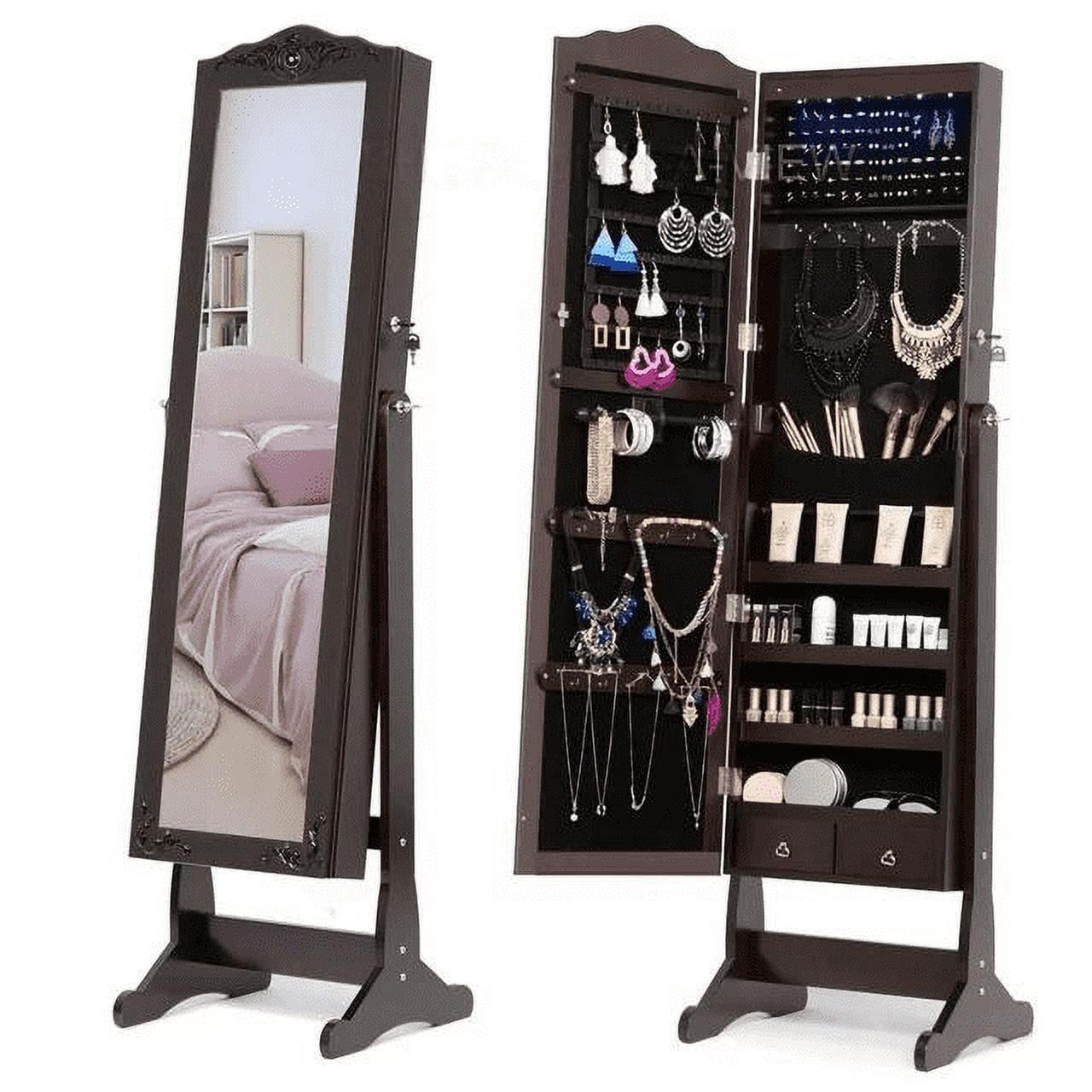 Black MDF Freestanding Jewelry Cabinet with Mirror and LED Lights