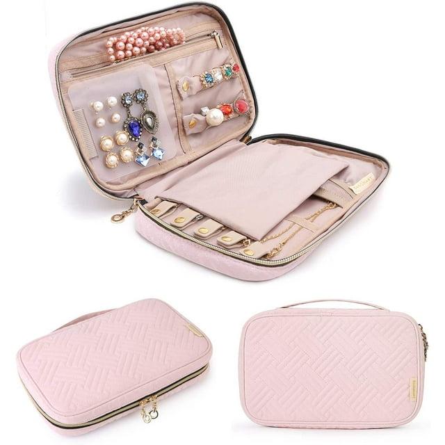 Jewelry Organizer Case Travel Jewelry Storage Bag for Necklace, Earrings, Rings, Bracelet, Soft Pink