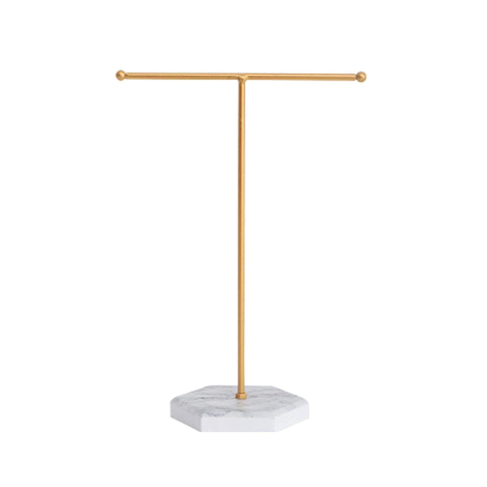 Gold T-Bar Metal Jewelry Stand with Marble Base