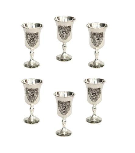 Jewish, Shabbat Kiddush Cup/Goblet 6 (SIX) x Silver Plated Grapes Design. Cups Size: 3.5"