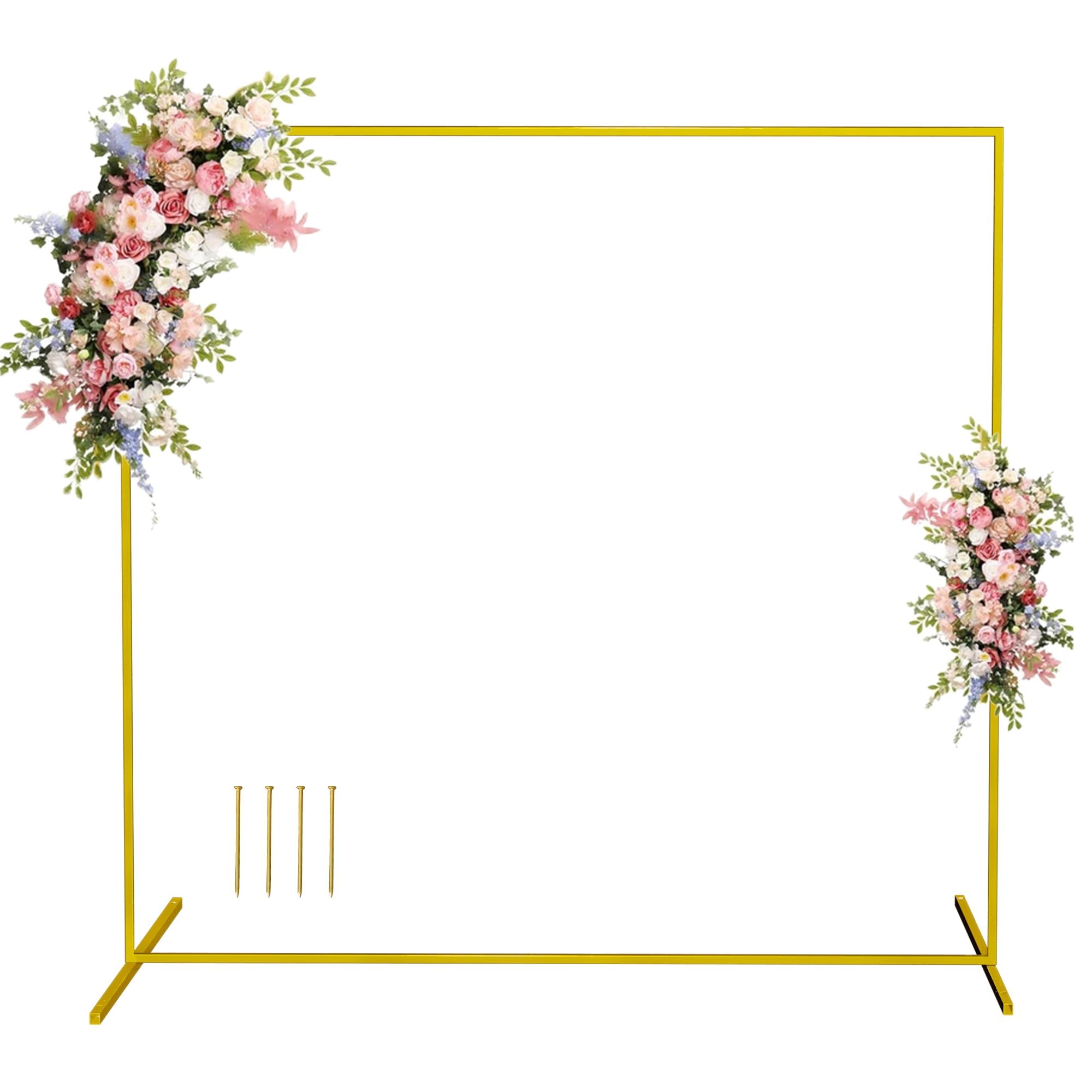 Jhsomdr 6.6FT x 6.6FT Wedding Arch for Ceremony Square Backdrop Stand with 4 Ground Nails, Gold Metal Balloon Arch Stand Arch Background Frame for Parties, Birthday, Garden Decorations, Anniversary