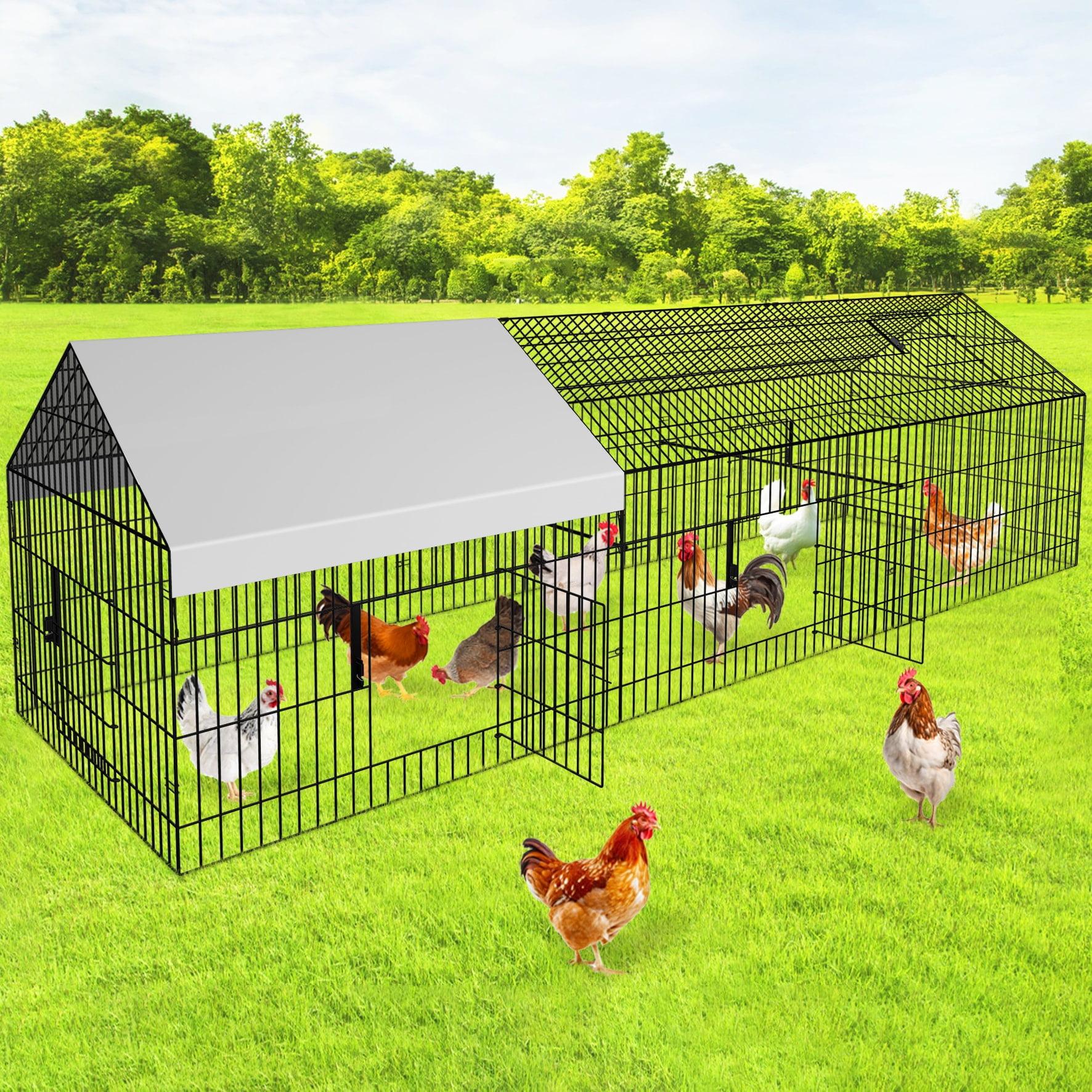 SINGES Large Metal Chicken Coop, 130''x40'' Chicken Cage Hen House with Waterproof Cover