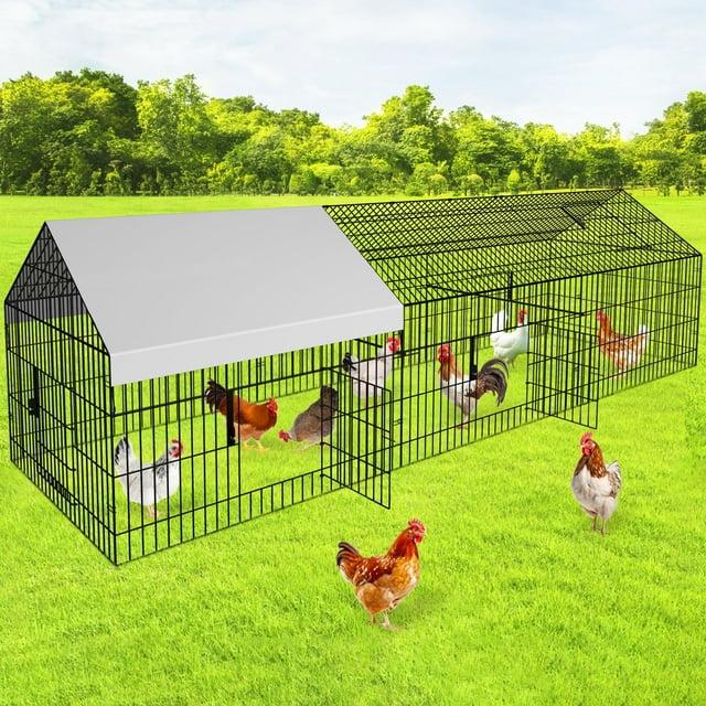 SINGES Large Metal Chicken Coop, 130''x40'' Chicken Cage Hen House with Waterproof Cover