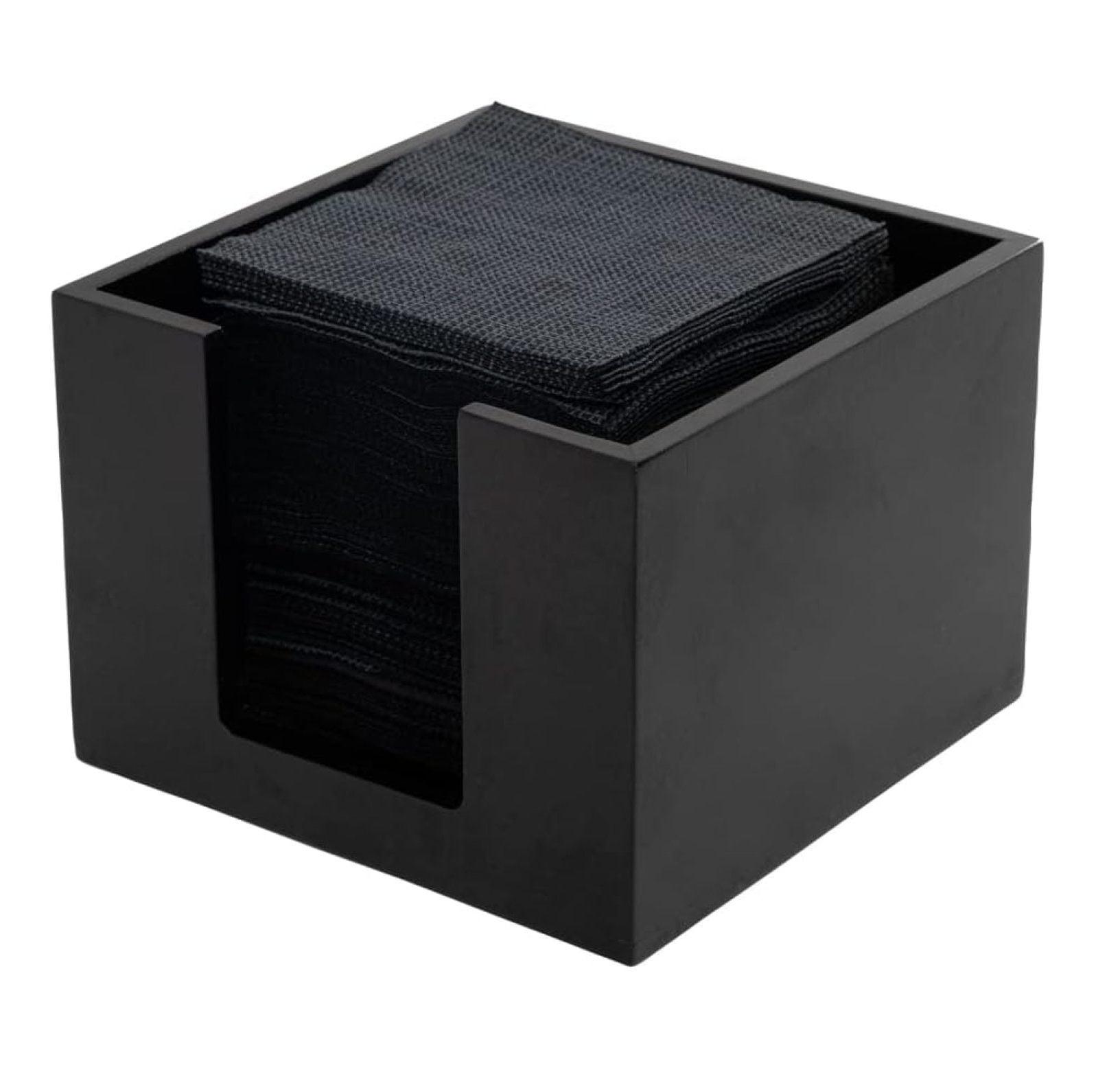 JepoIA 5.5 x 4 Inch Cocktail Napkin Holder 1 Square Flat Napkin Holder - For Bars Kitchen Tables or Countertops Sturdy Black Bamboo Tissue Napkin Holder Dining Room Decor